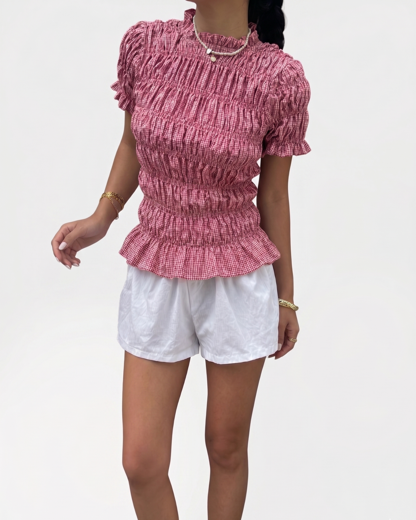 Smocked top in red