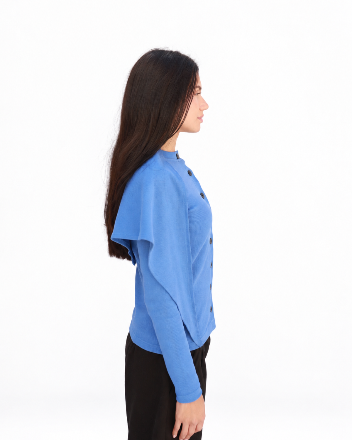 Black Button Top in Blue (Top + Scarf)