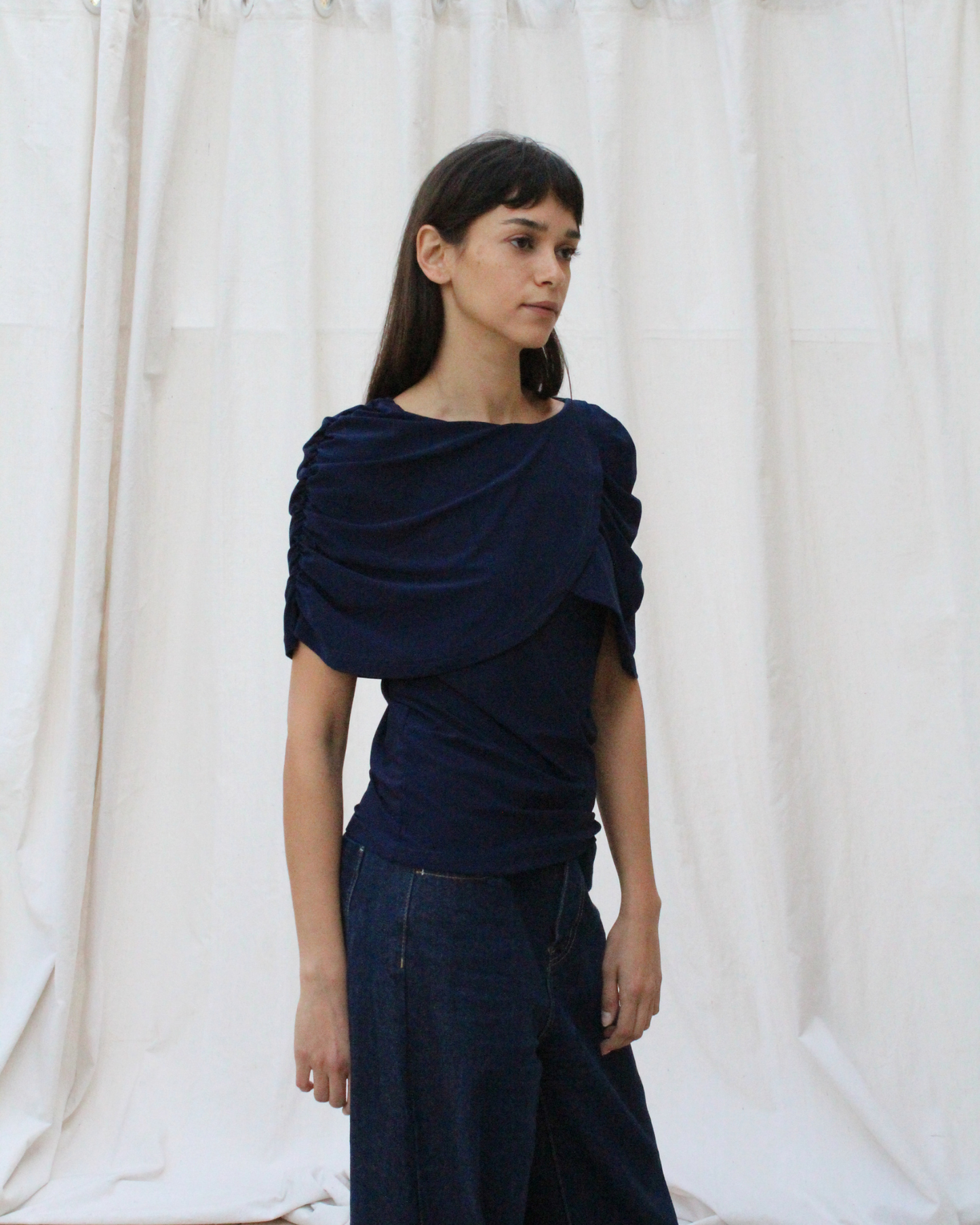 Wave short sleeve top in navy