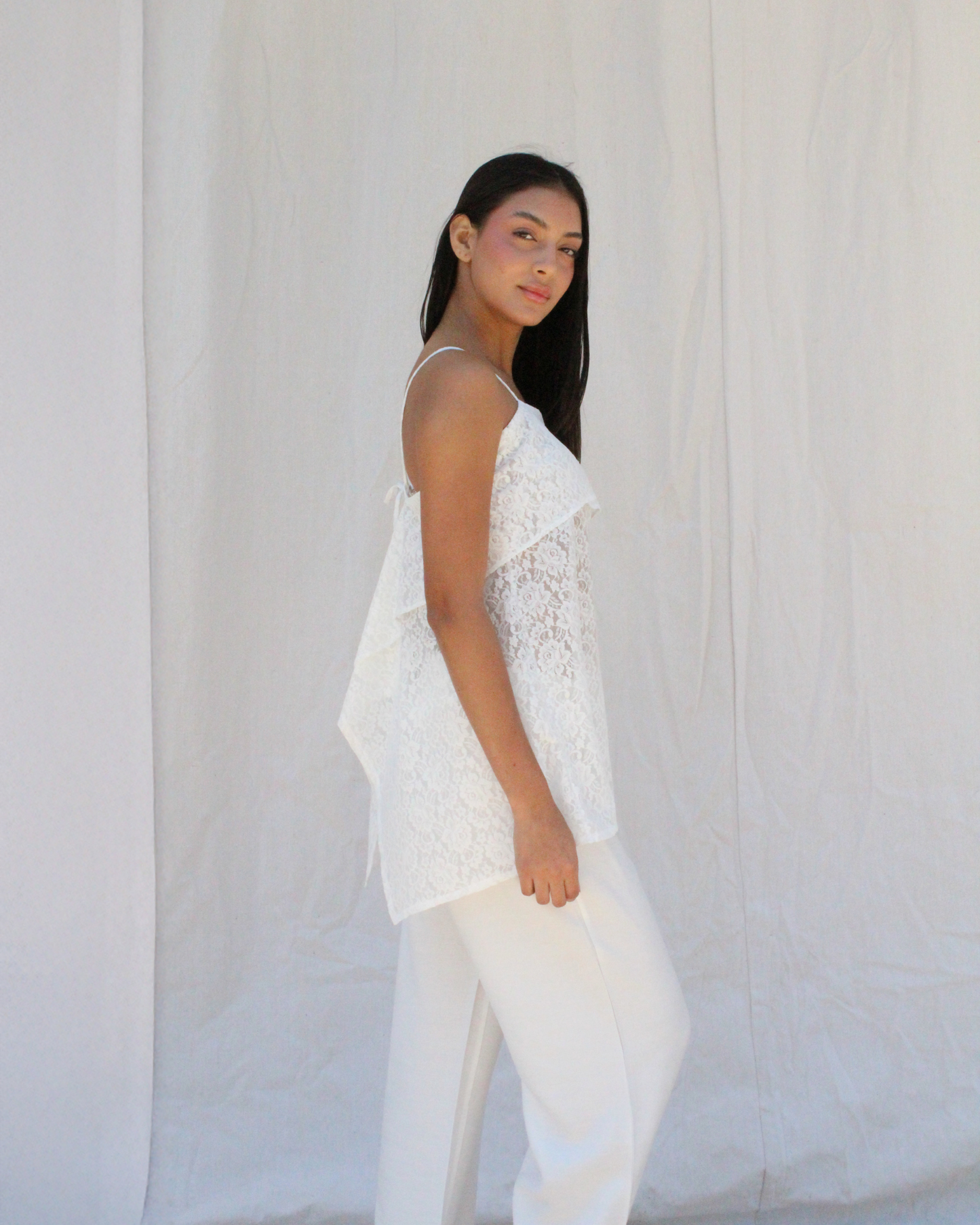 Lace beach top in white