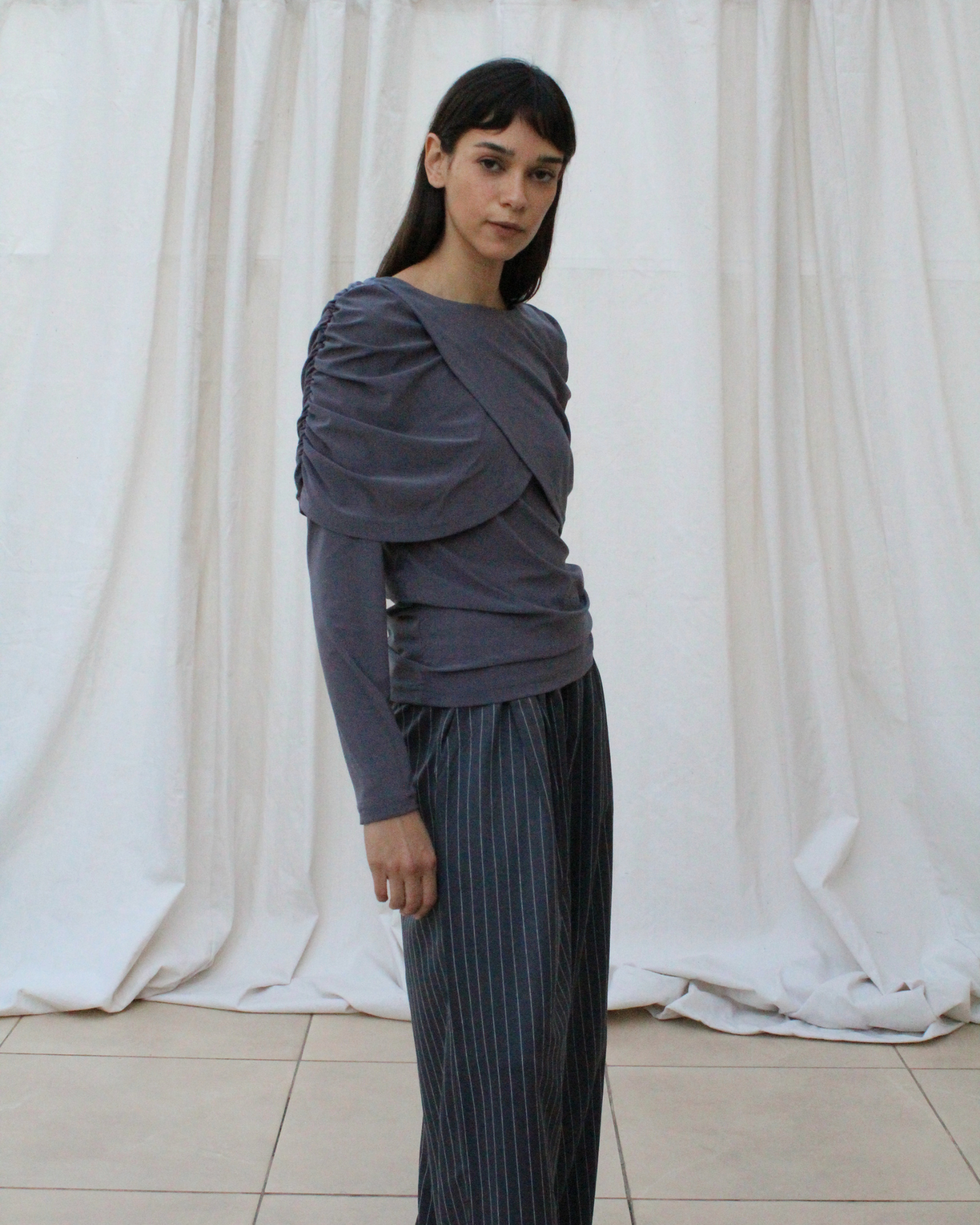 Wave long sleeve top in grey