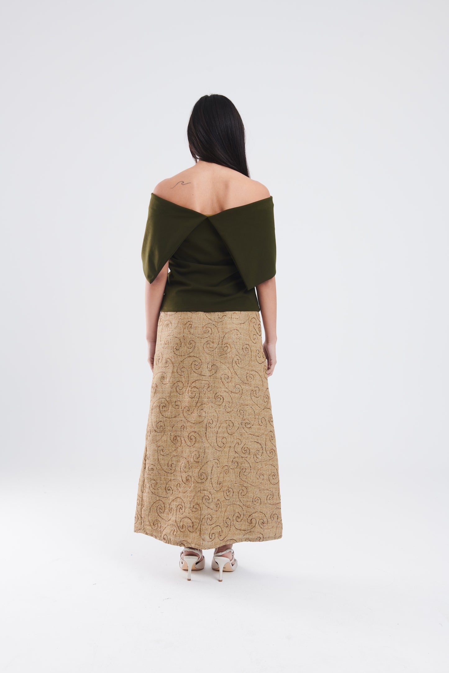 Off shoulder top in olive