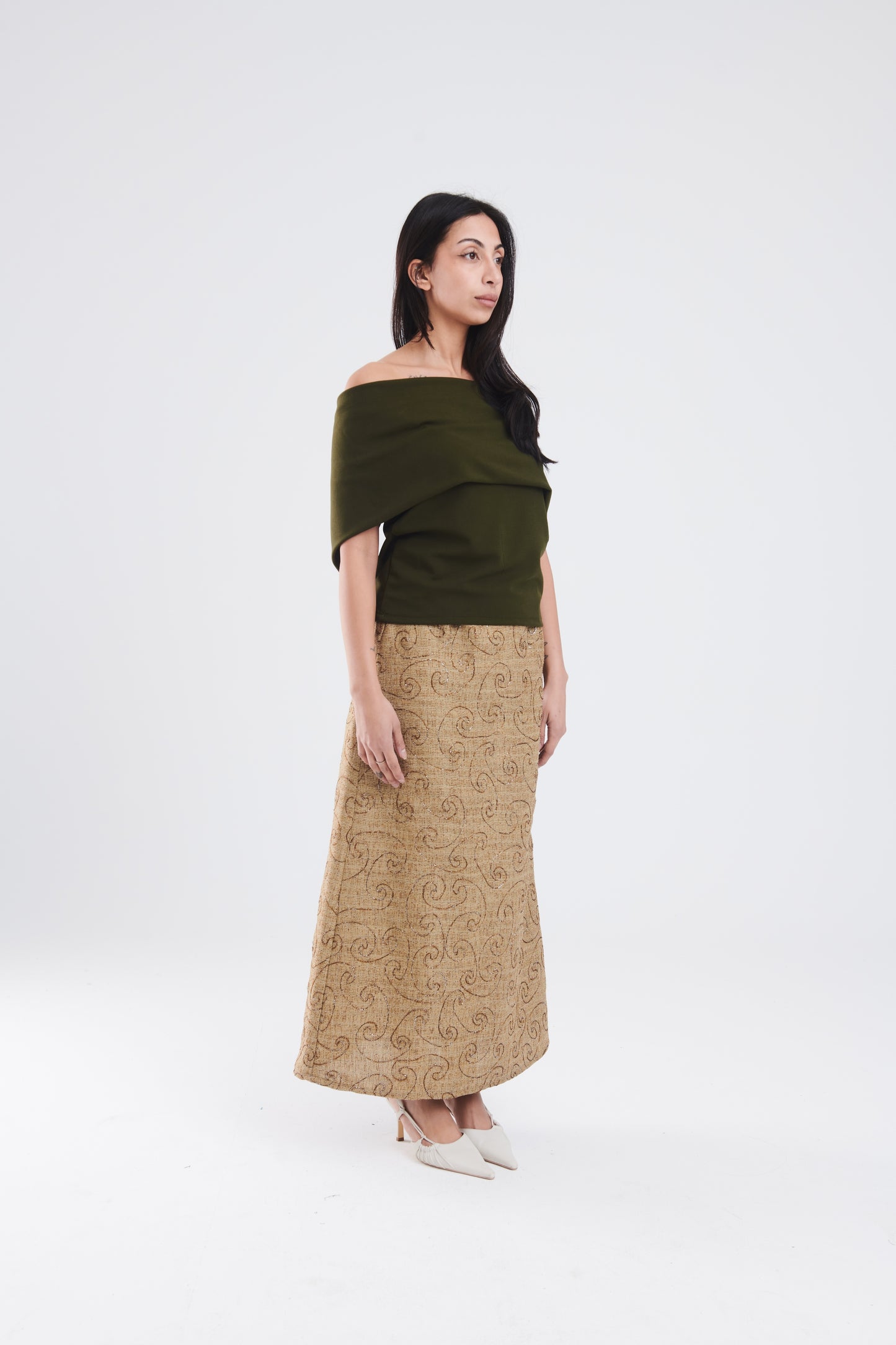 Off shoulder top in olive