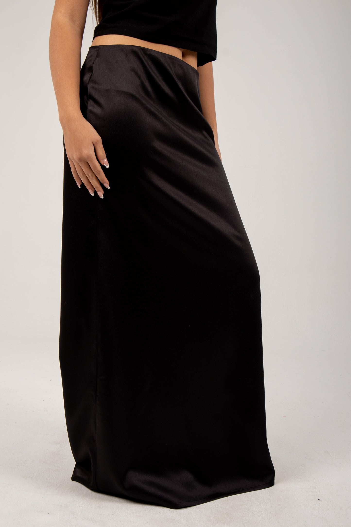 Satin maxi skirt in black