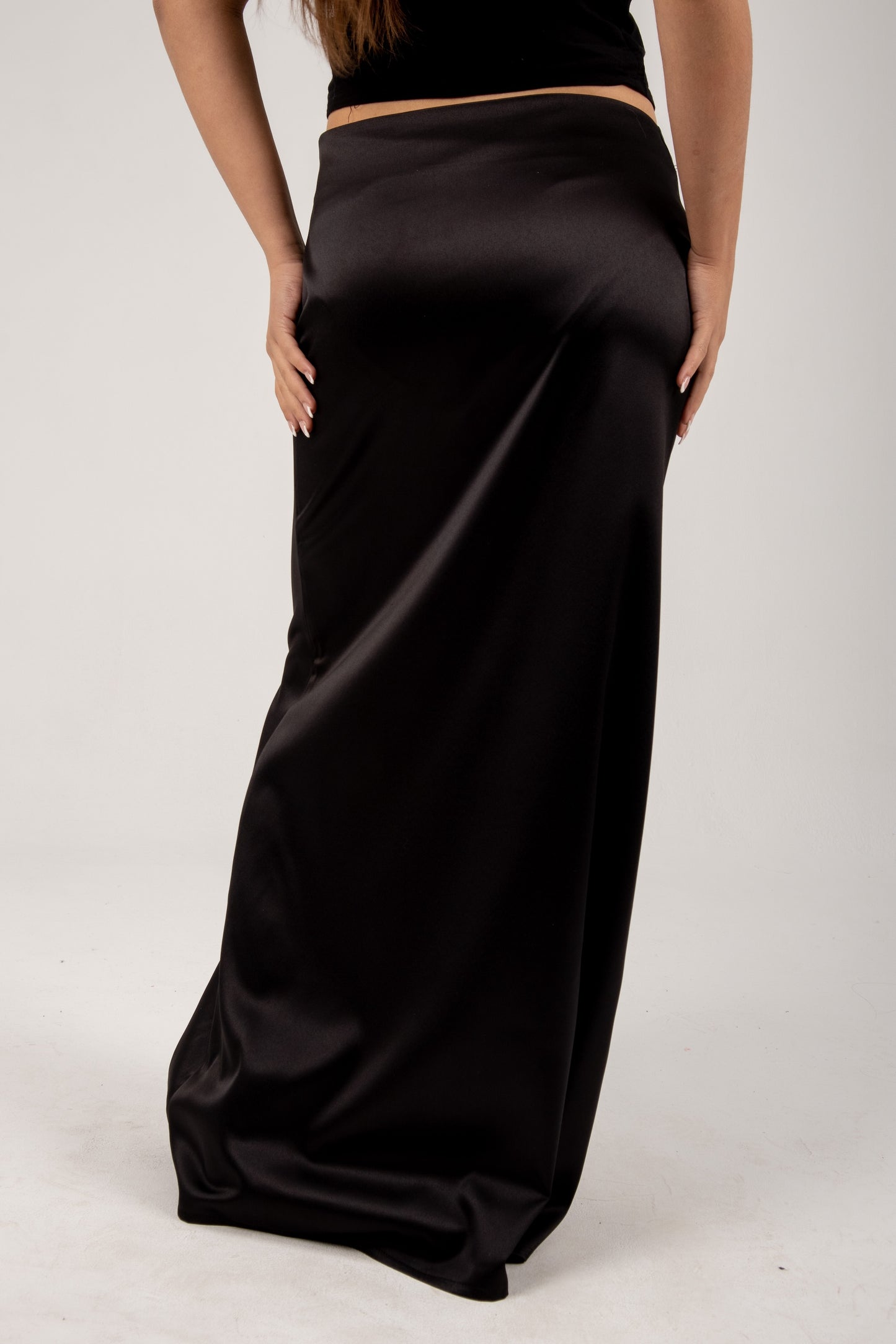 Satin maxi skirt in black