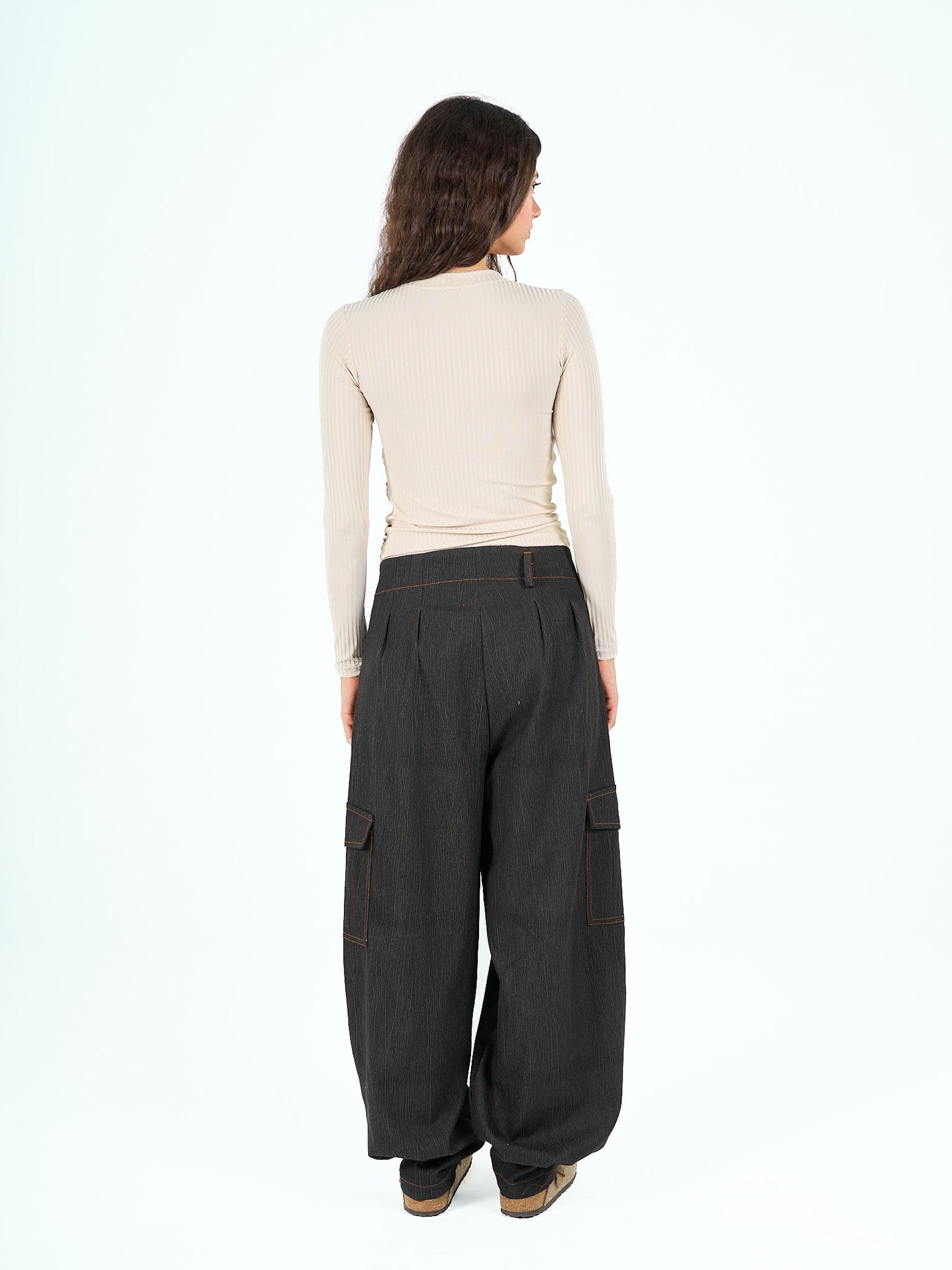 Ruched basic top in beige