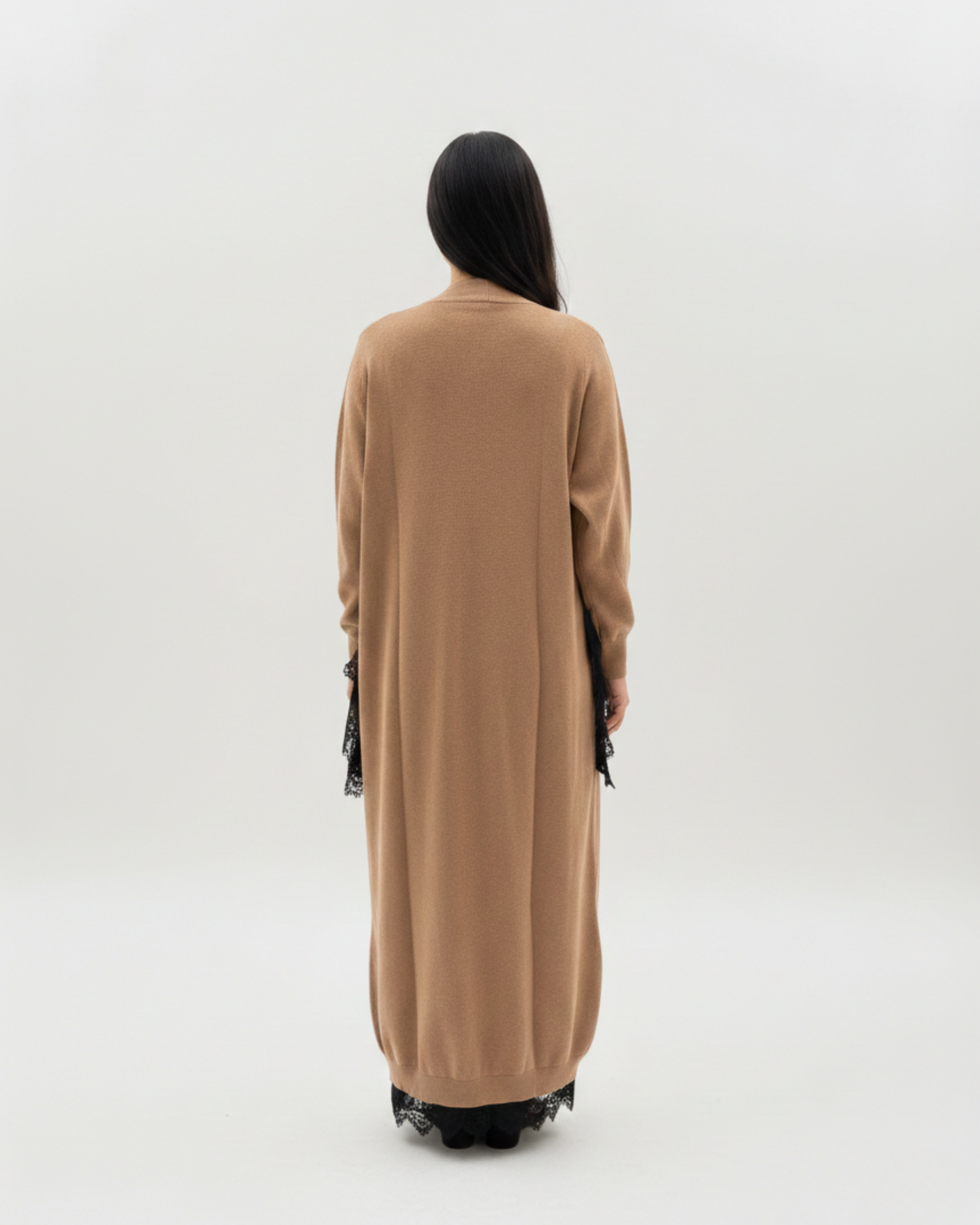 Extra long knit cardigan in beige