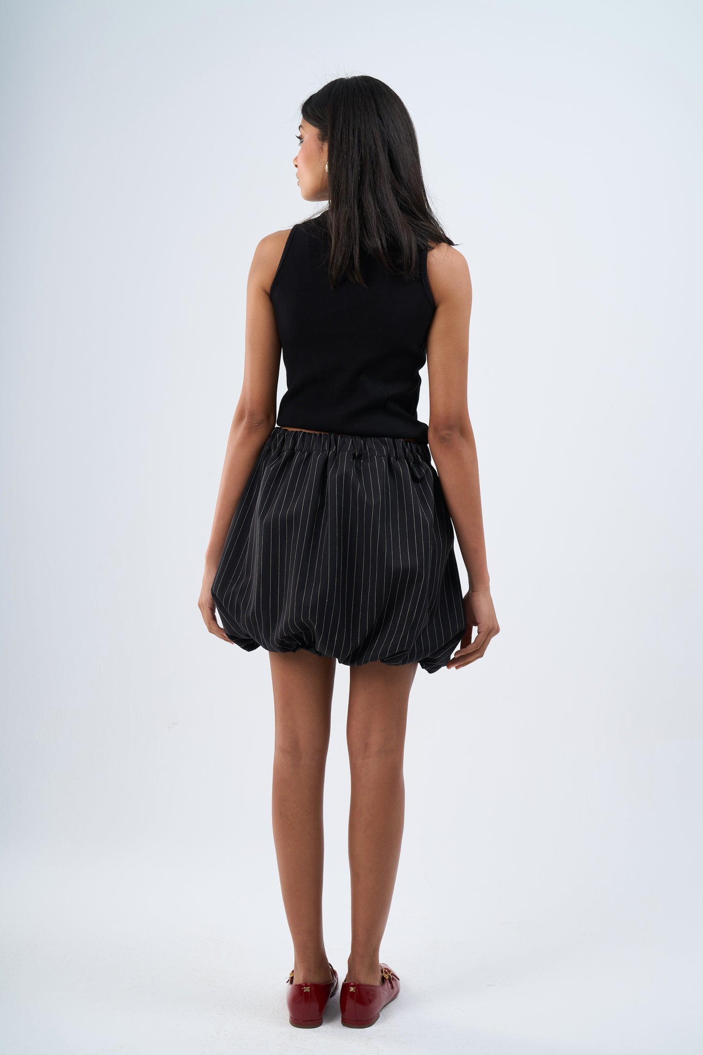 Striped bubble skirt in black