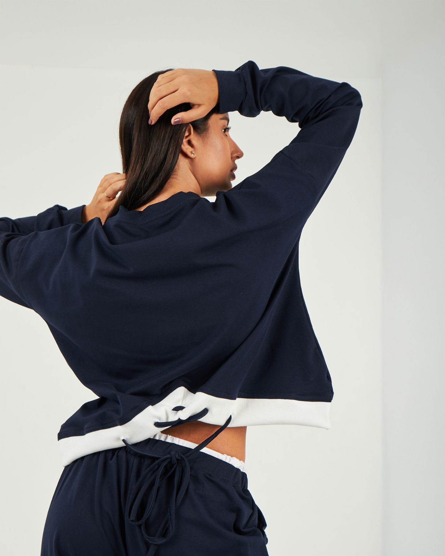 The navy sweatshirt
