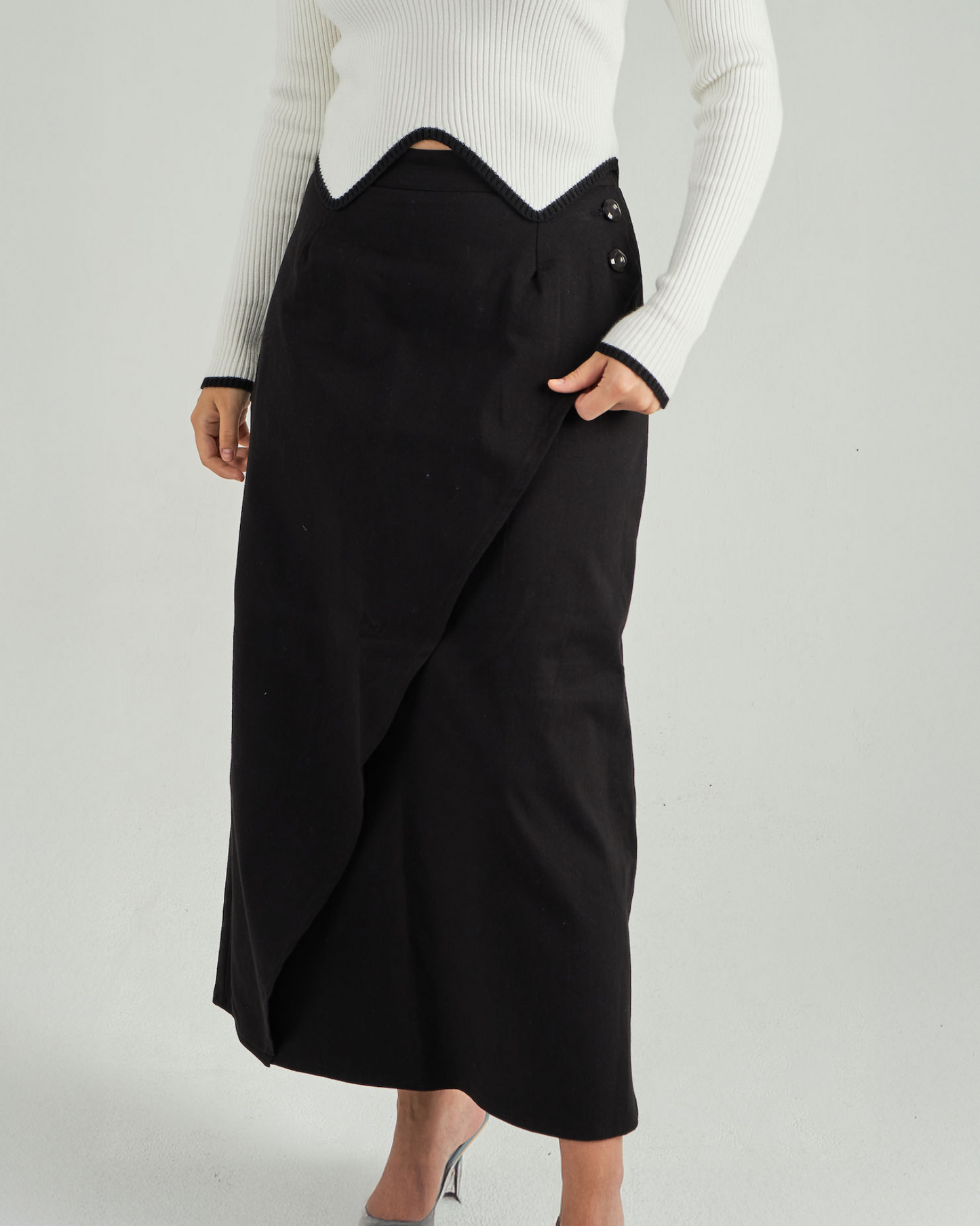 Criss cross maxi skirt in black