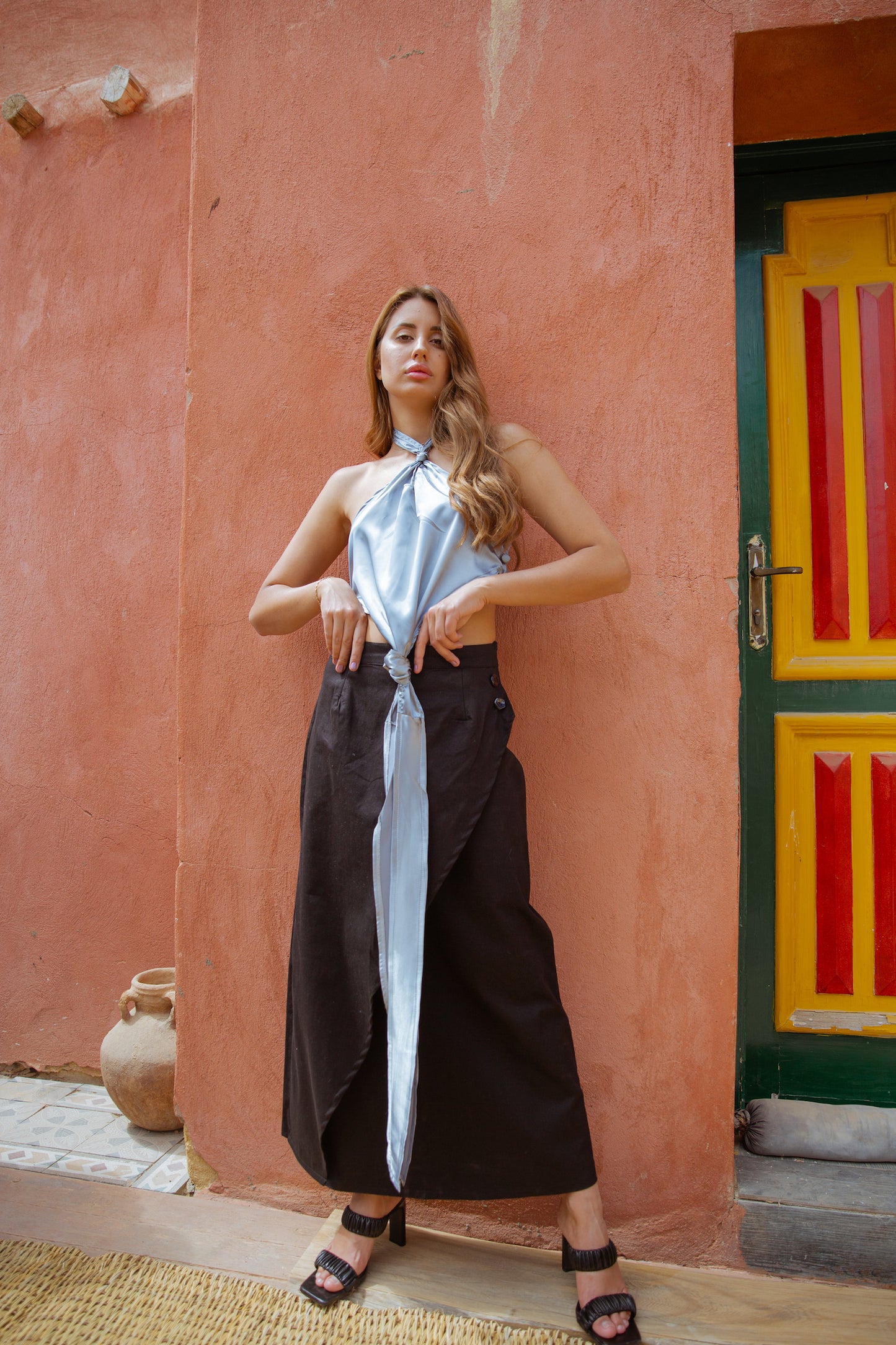 Criss cross maxi skirt in black