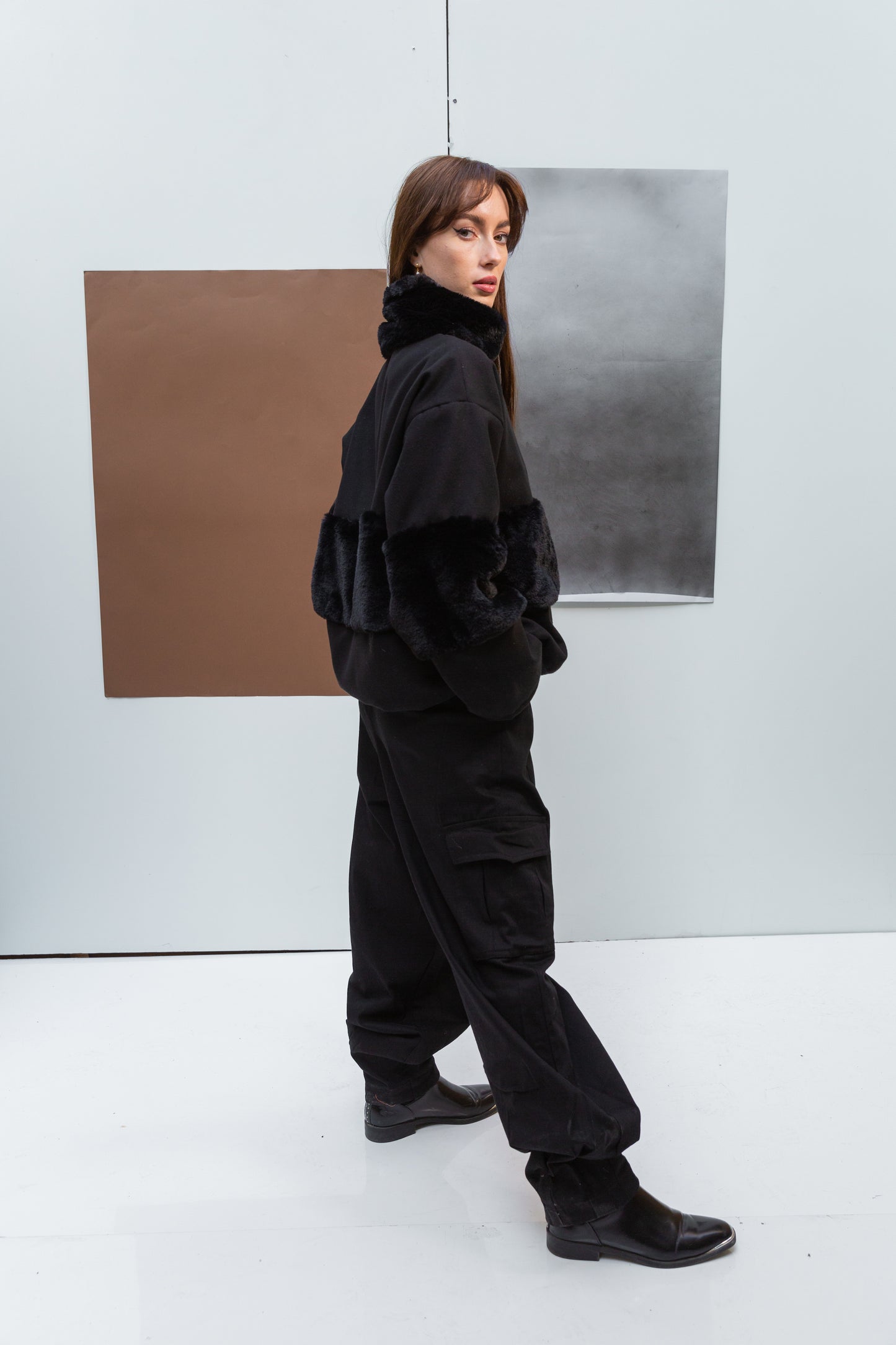 Gabardine parachute pants in black
