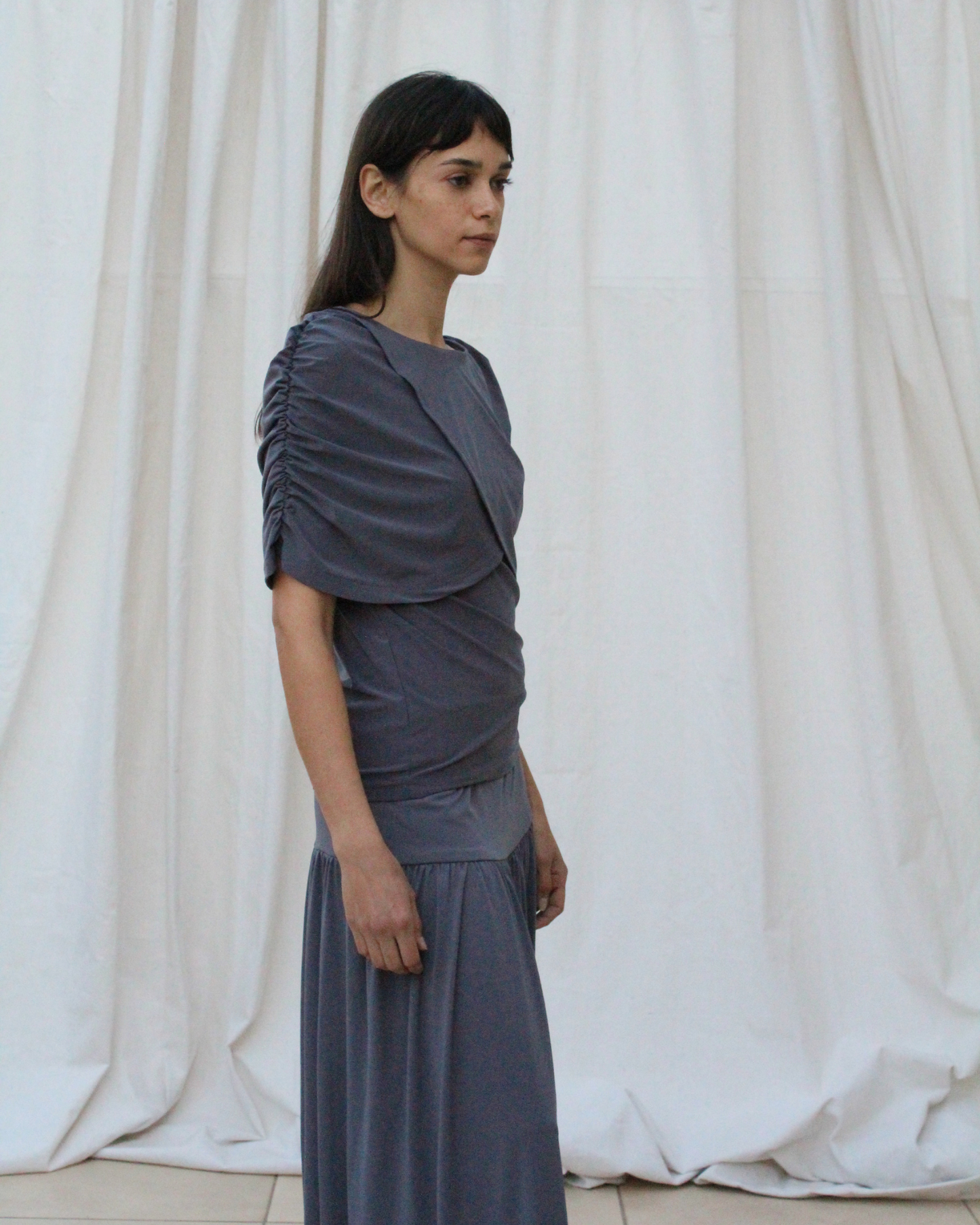 Wave short sleeve top in grey
