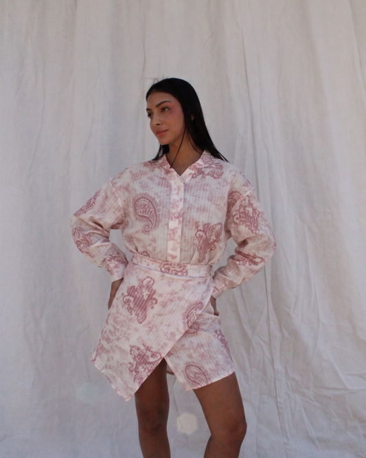 Summer wrap up shirt in paisley pink