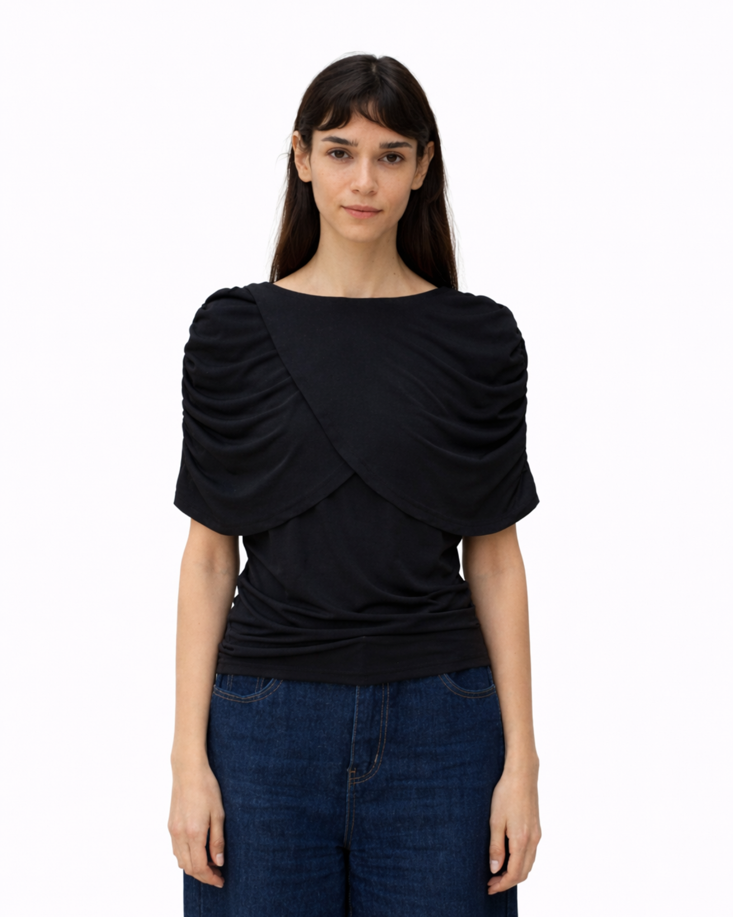 Wave short sleeve top in black