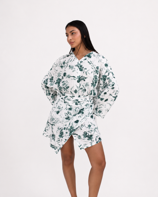Summer wrap up shirt in floral green