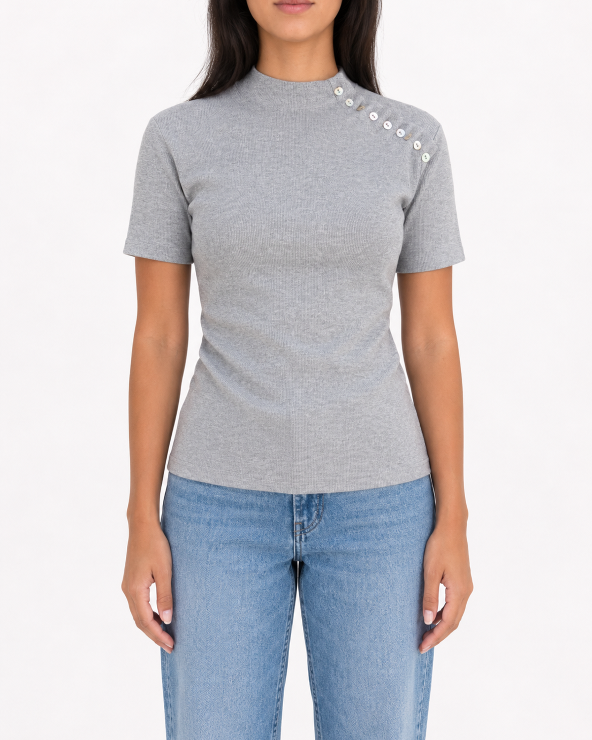 Shell buttons tee in grey