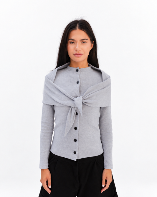 Black Button Top in Grey (Top + Scarf)