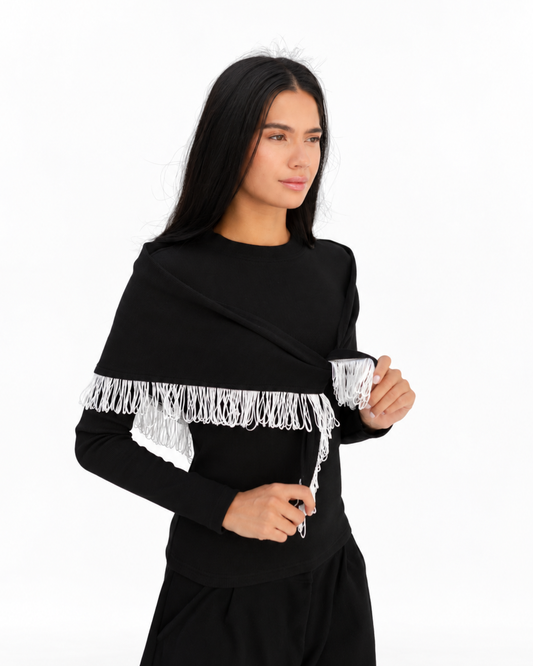 Fringe Top in Black (Top + Scarf).