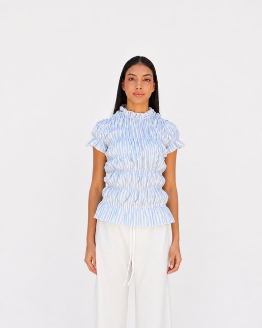 Smocked top in blue
