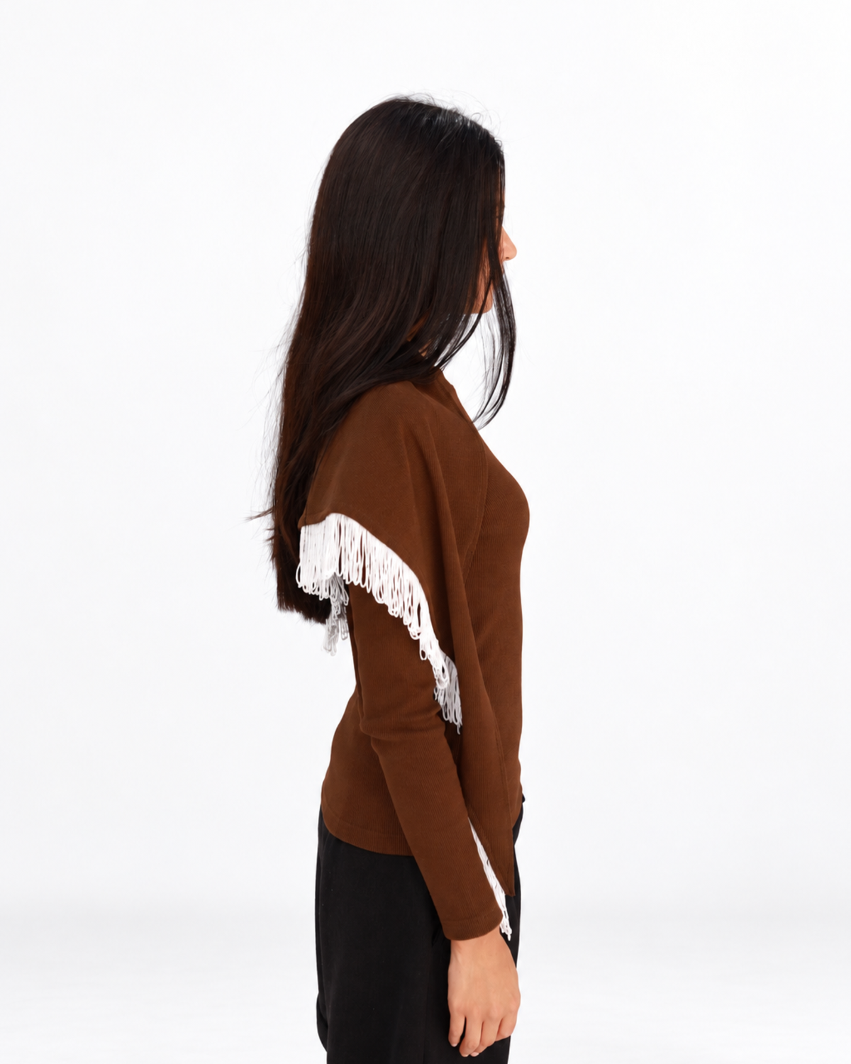 Fringe Top in Brown (Top + Scarf).