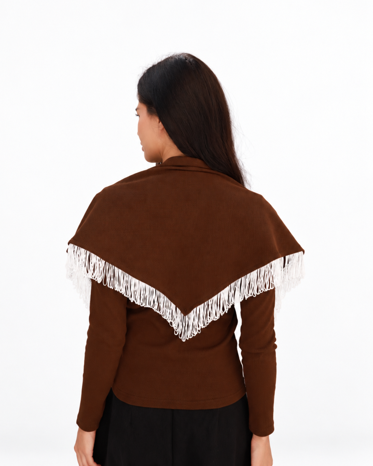 Fringe Top in Brown (Top + Scarf).