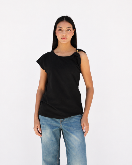 Gold bead top in black