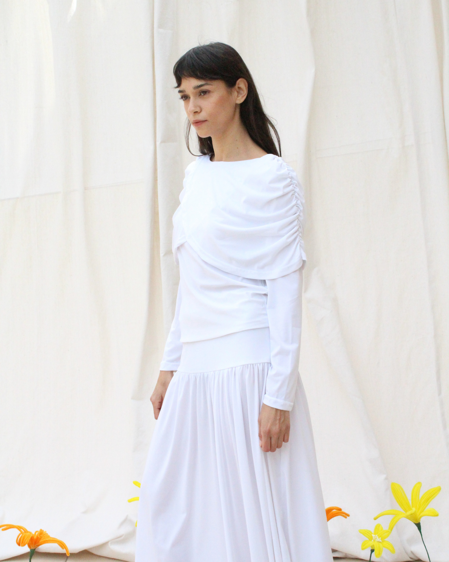 Wave long sleeve top in white