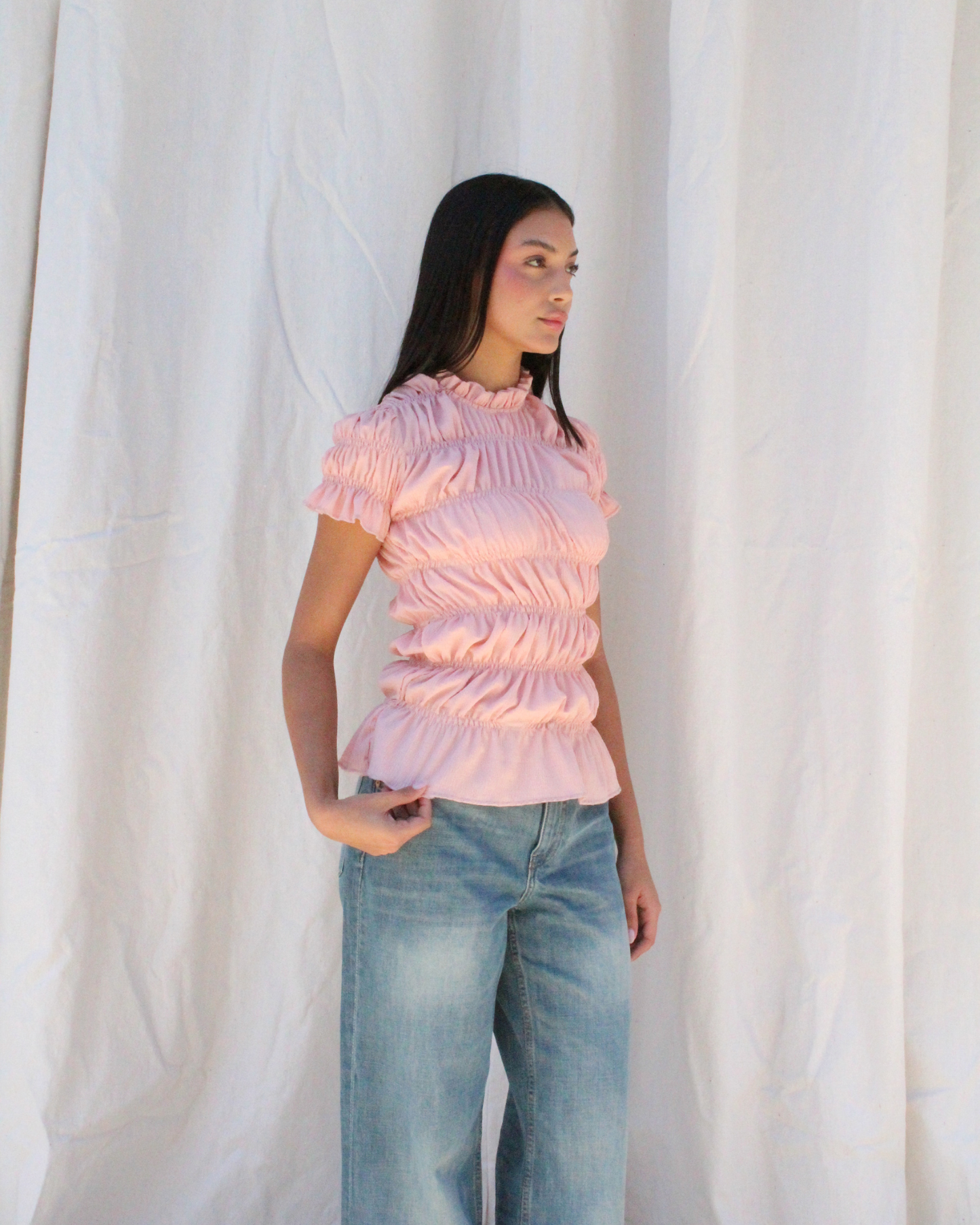 Smocked top in pink