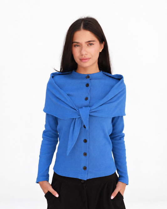 Black Button Top in Blue (Top + Scarf)