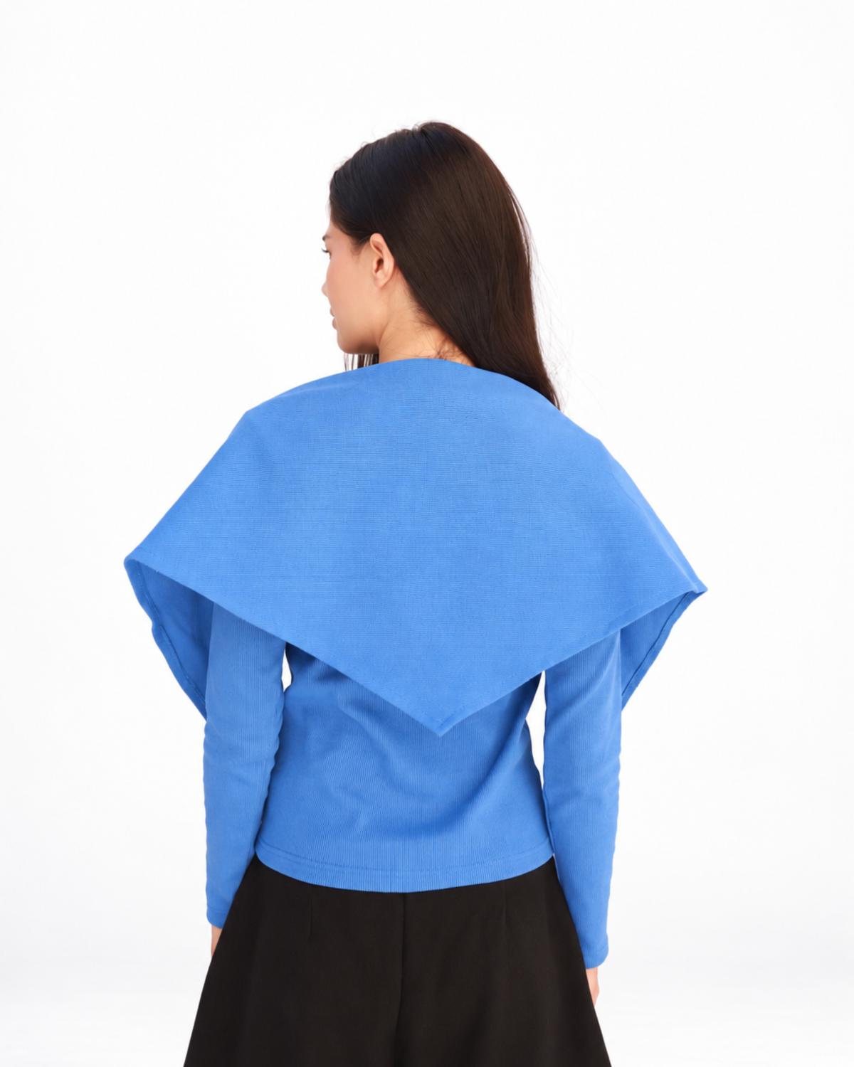 Black Button Top in Blue (Top + Scarf)