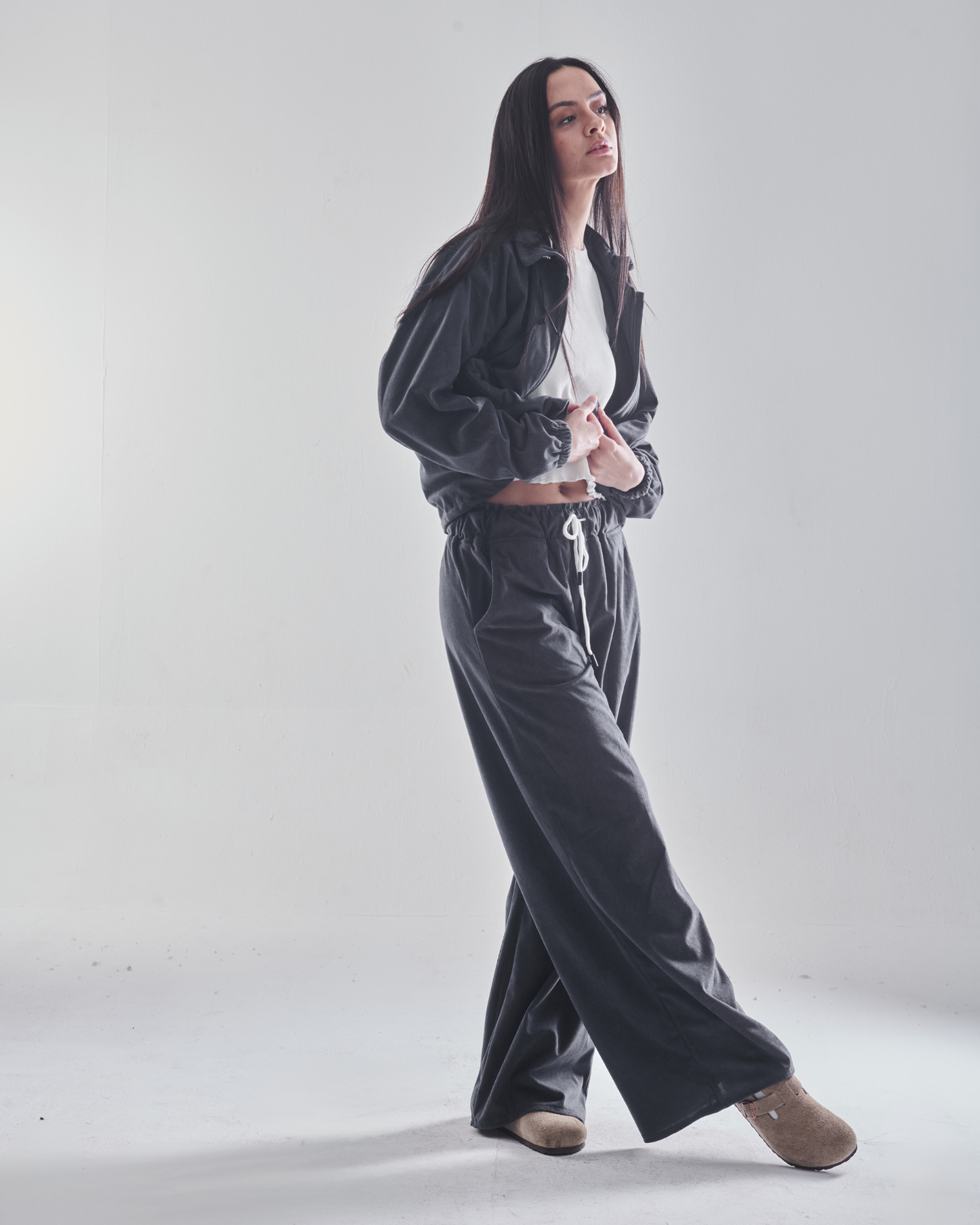 Velvet wide legs pants in grey