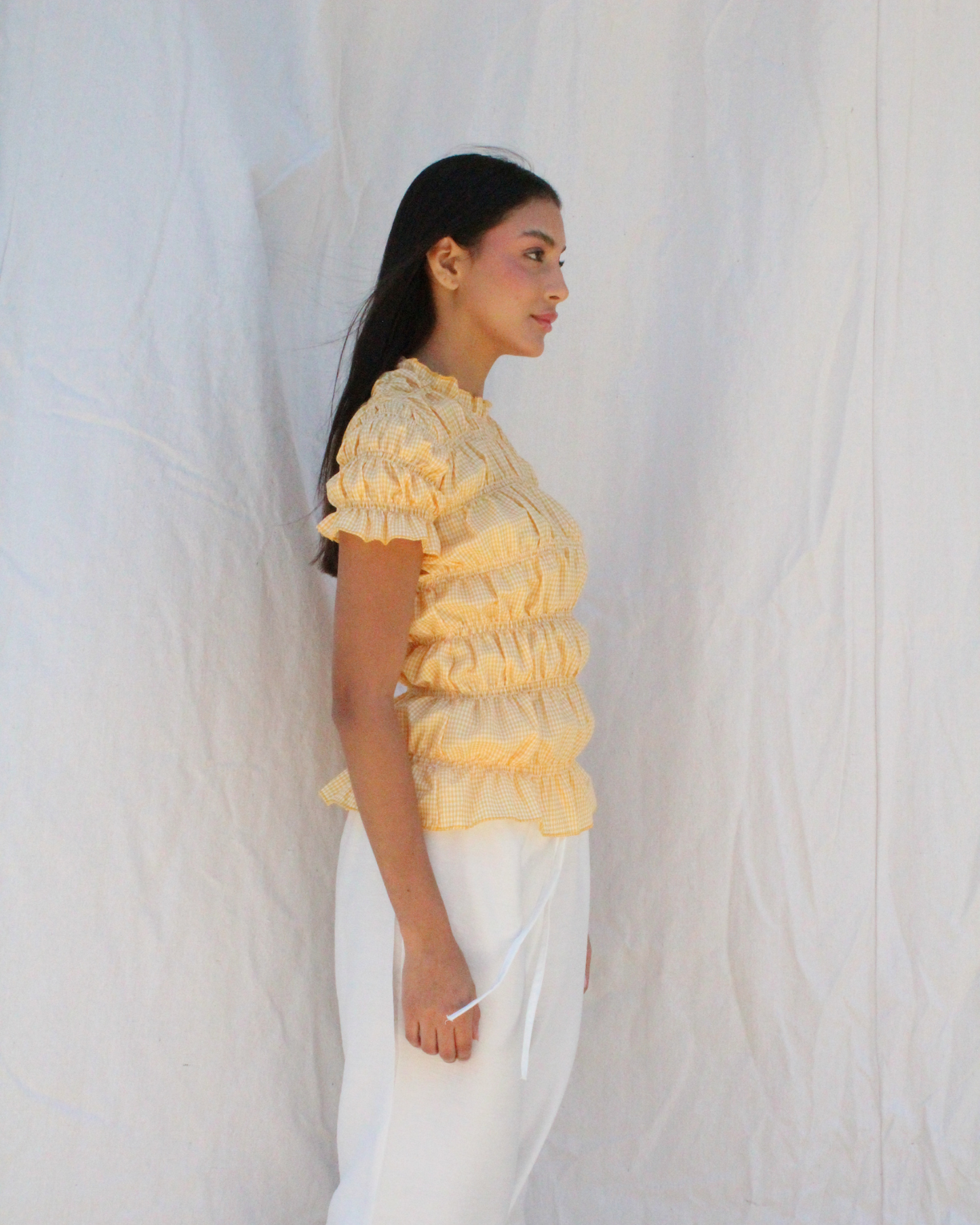 Smocked top in yellow
