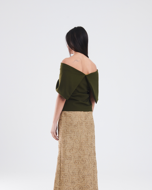 Off shoulder top in olive
