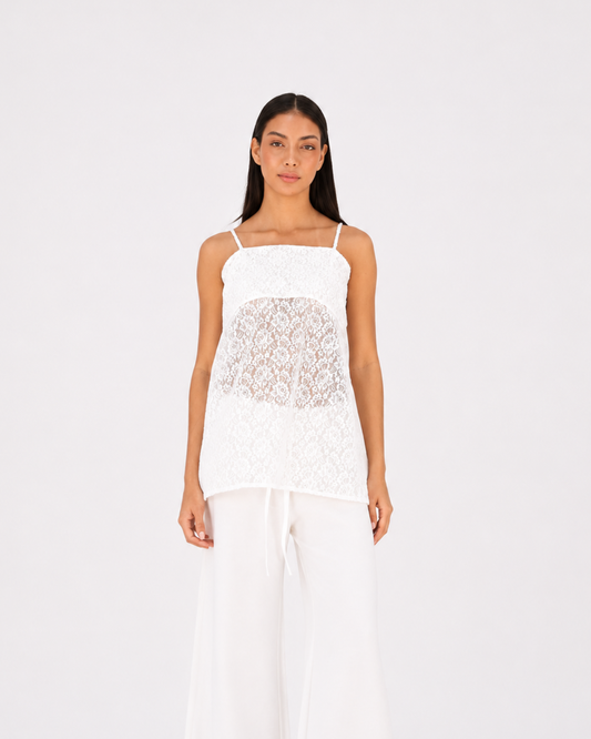 Lace beach top in white