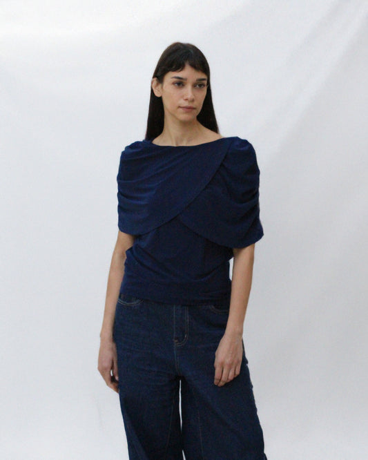 Wave short sleeve top in navy