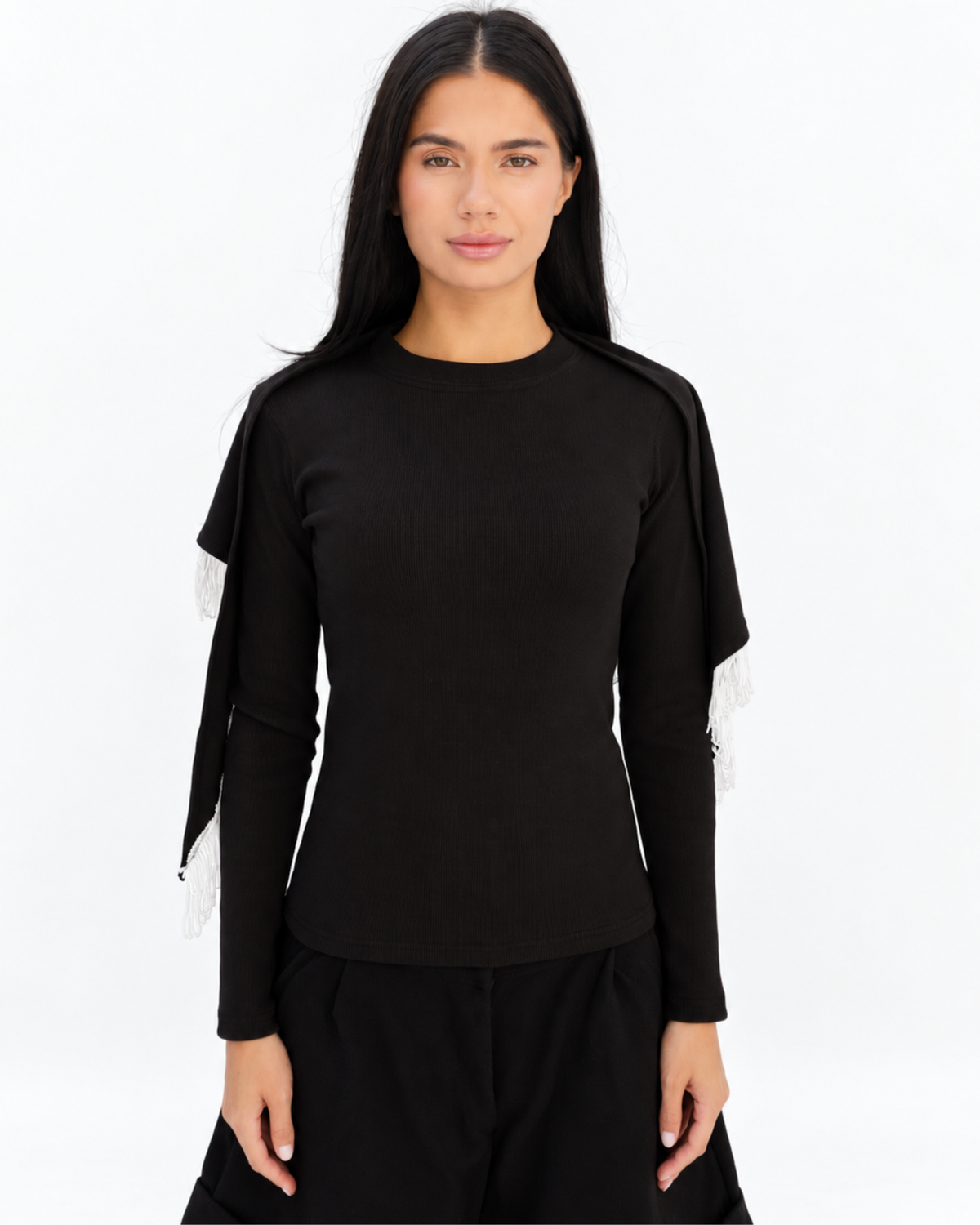 Fringe Top in Black (Top + Scarf).