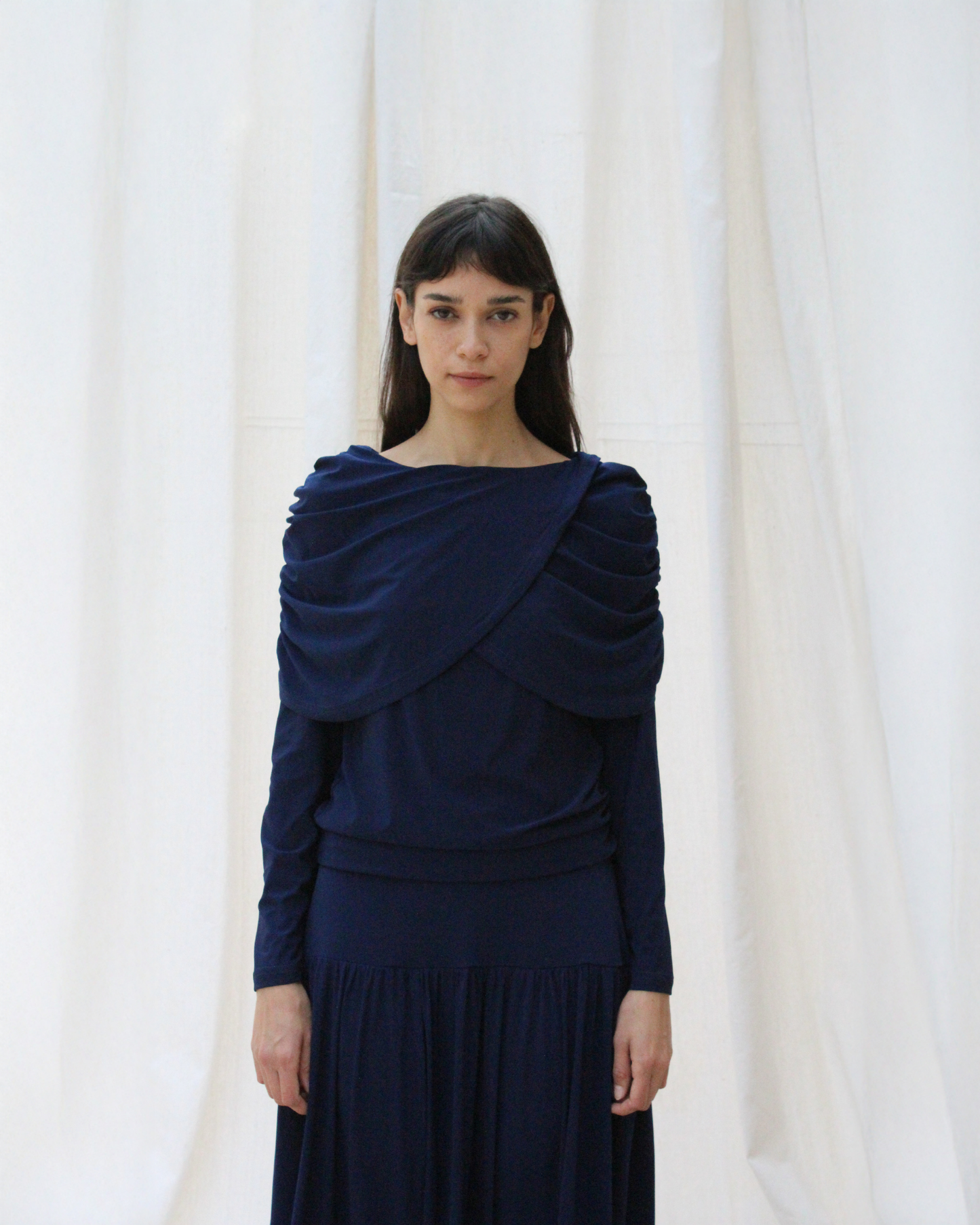 Wave long sleeve top in navy