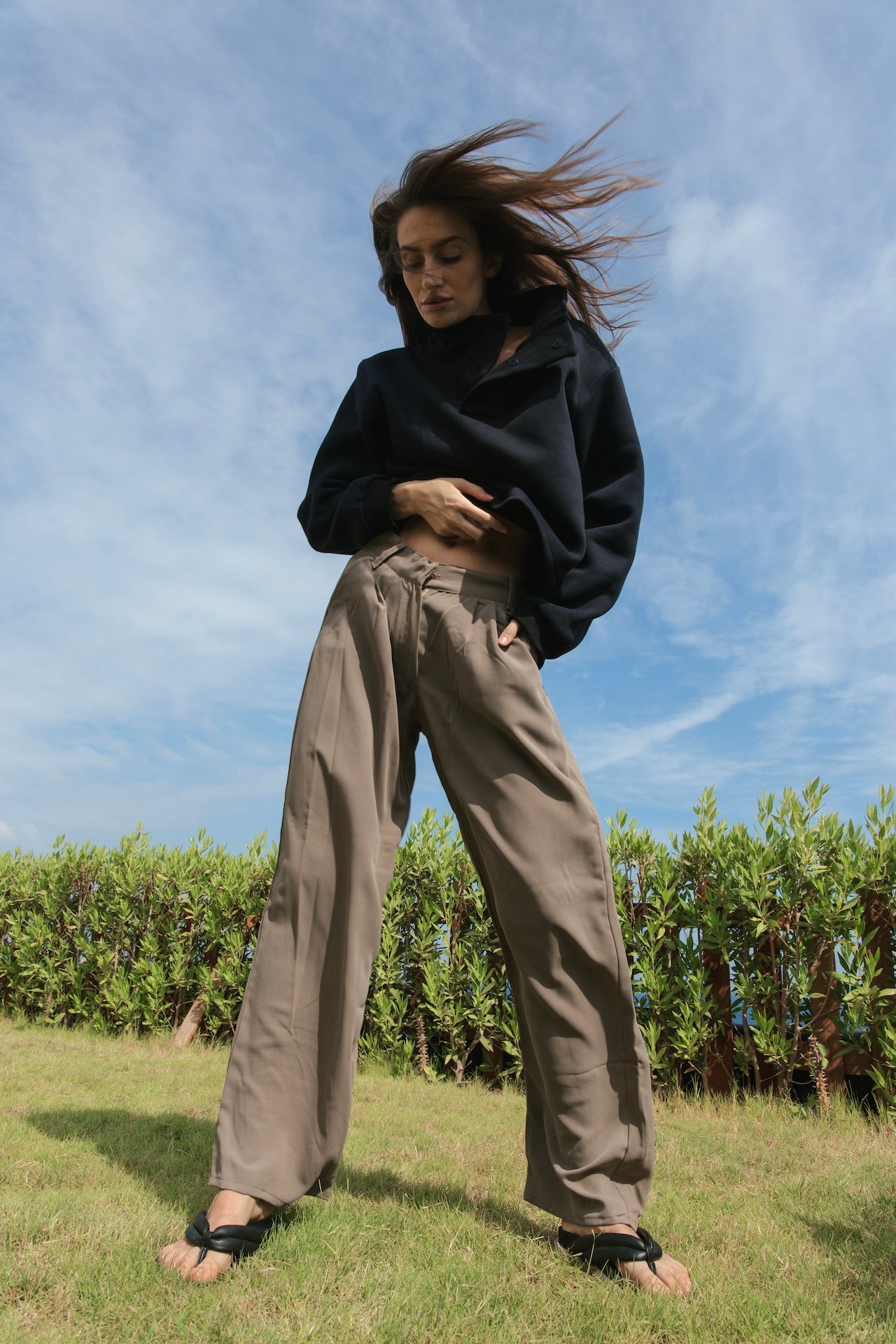 Loose pants in dark beige