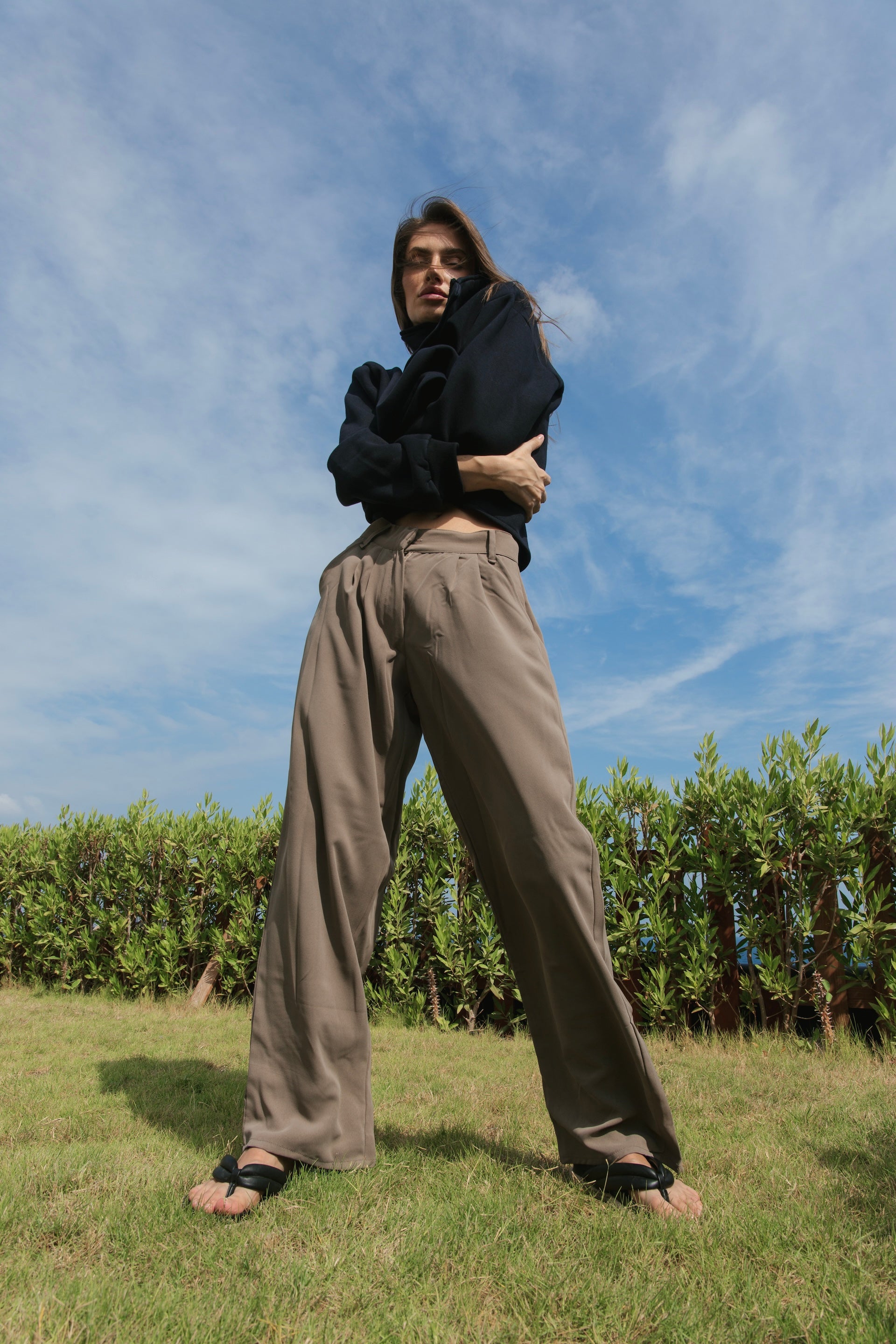 Loose pants in dark beige