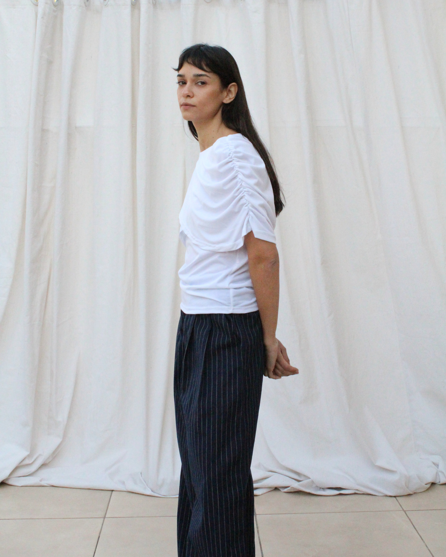Wave short sleeve top in white