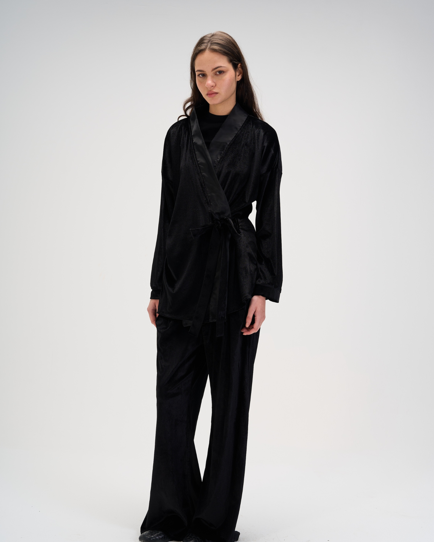 Constructed kimono in black