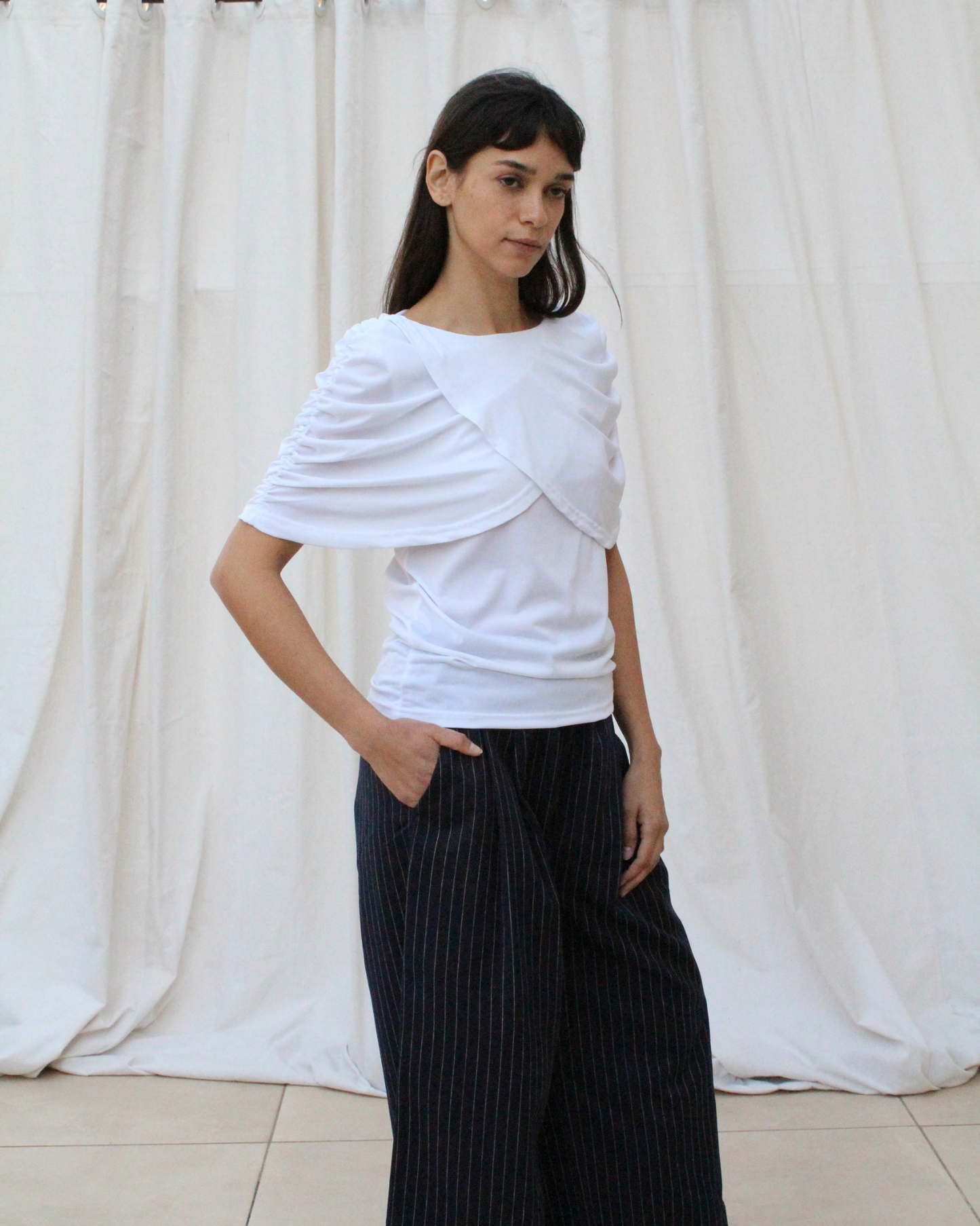 Wave short sleeve top in white