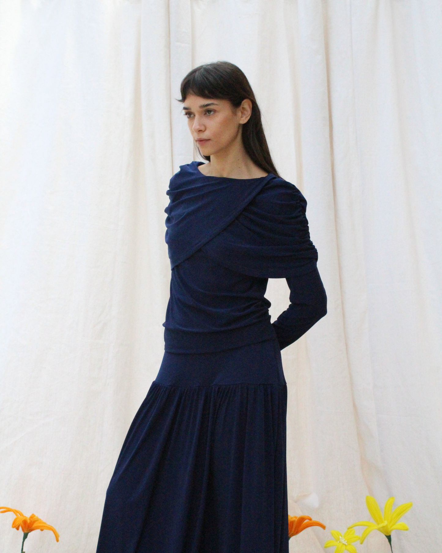Wave long sleeve top in navy