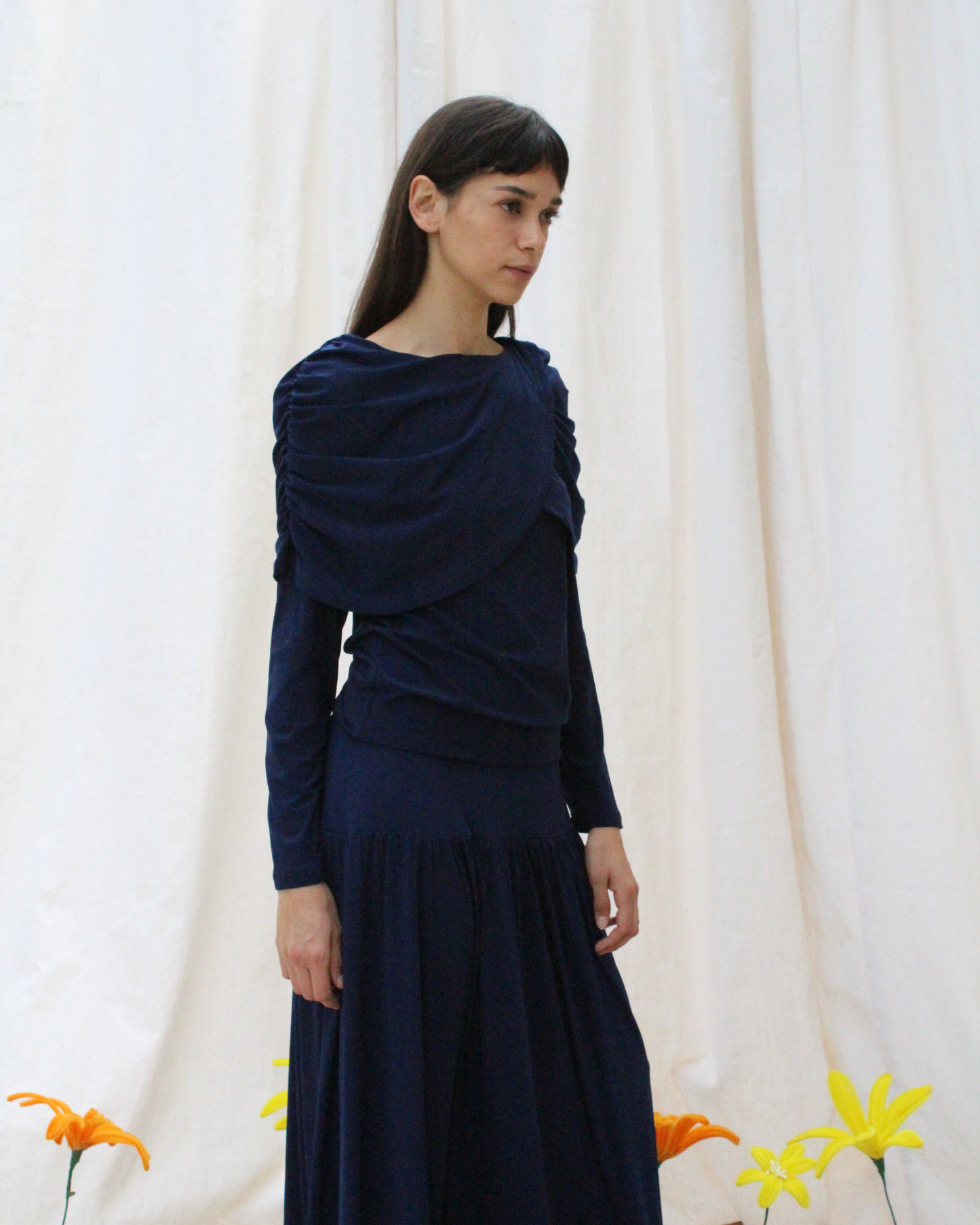 Wave long sleeve top in navy