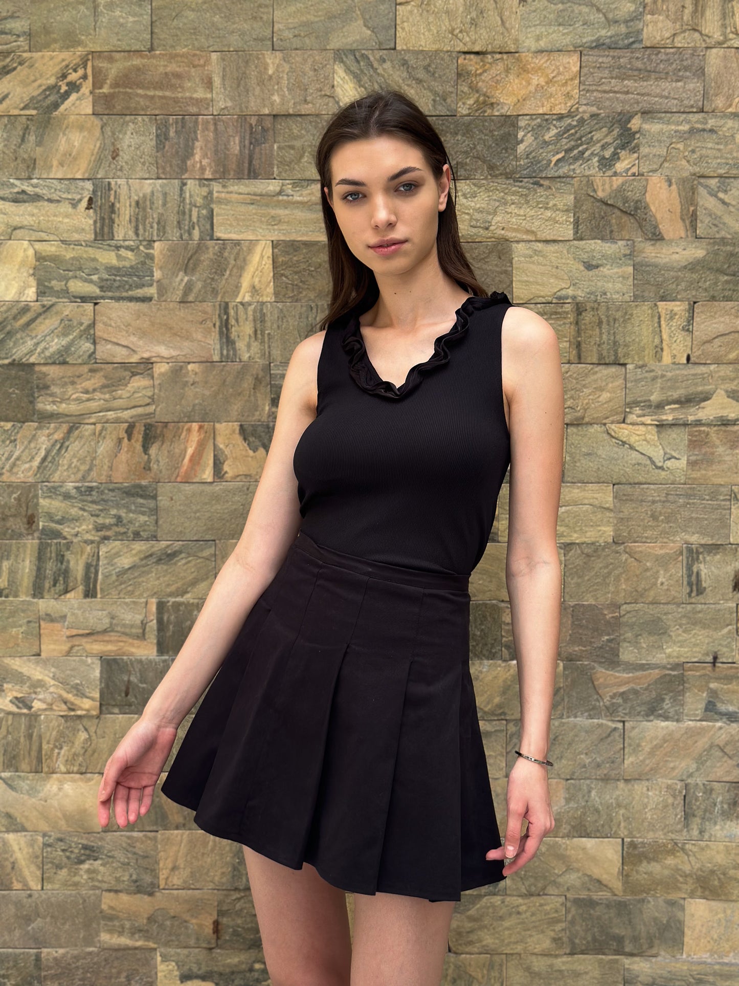 Lycra bodysuit with shimmery ruffle