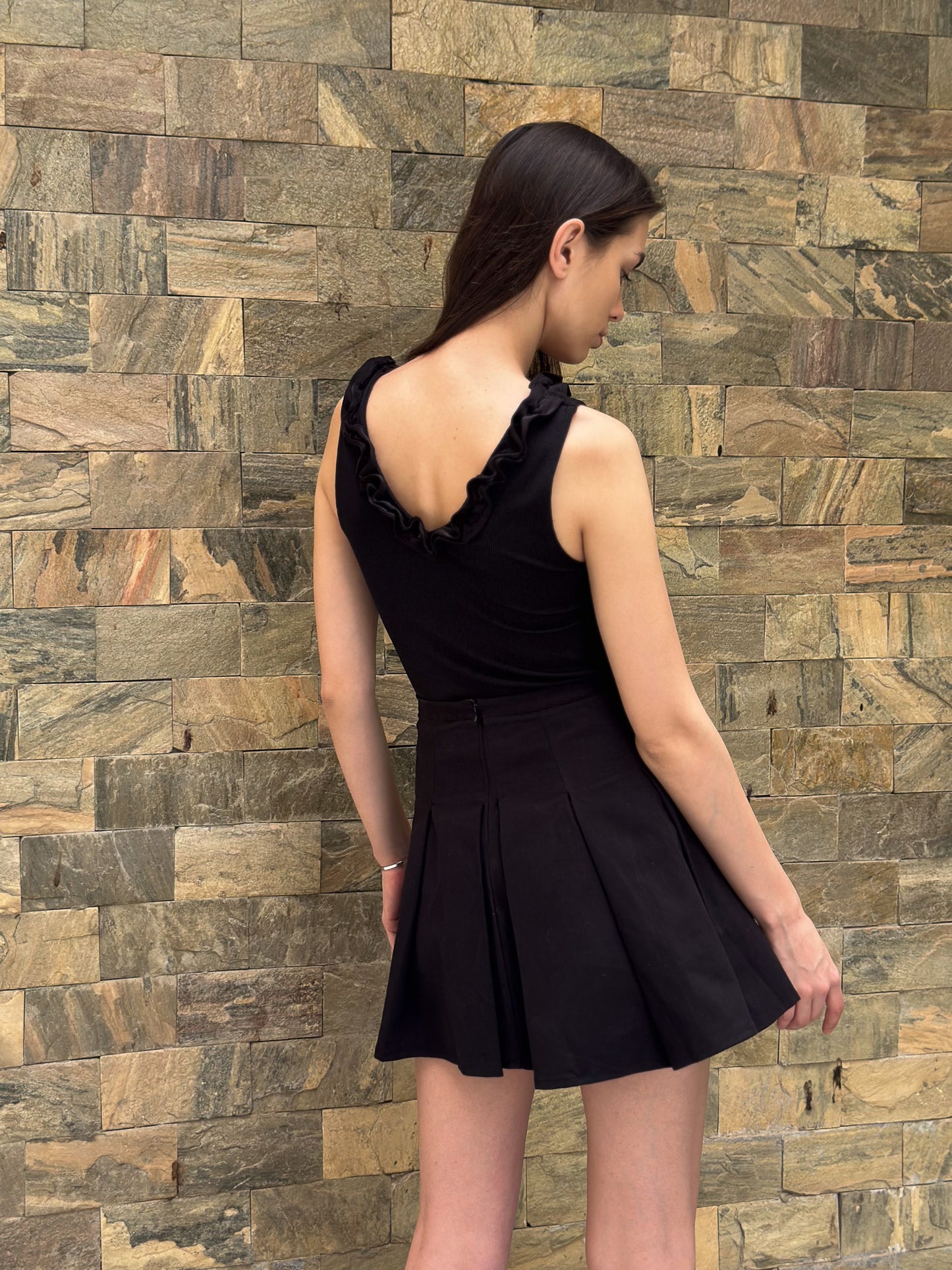Lycra bodysuit with shimmery ruffle