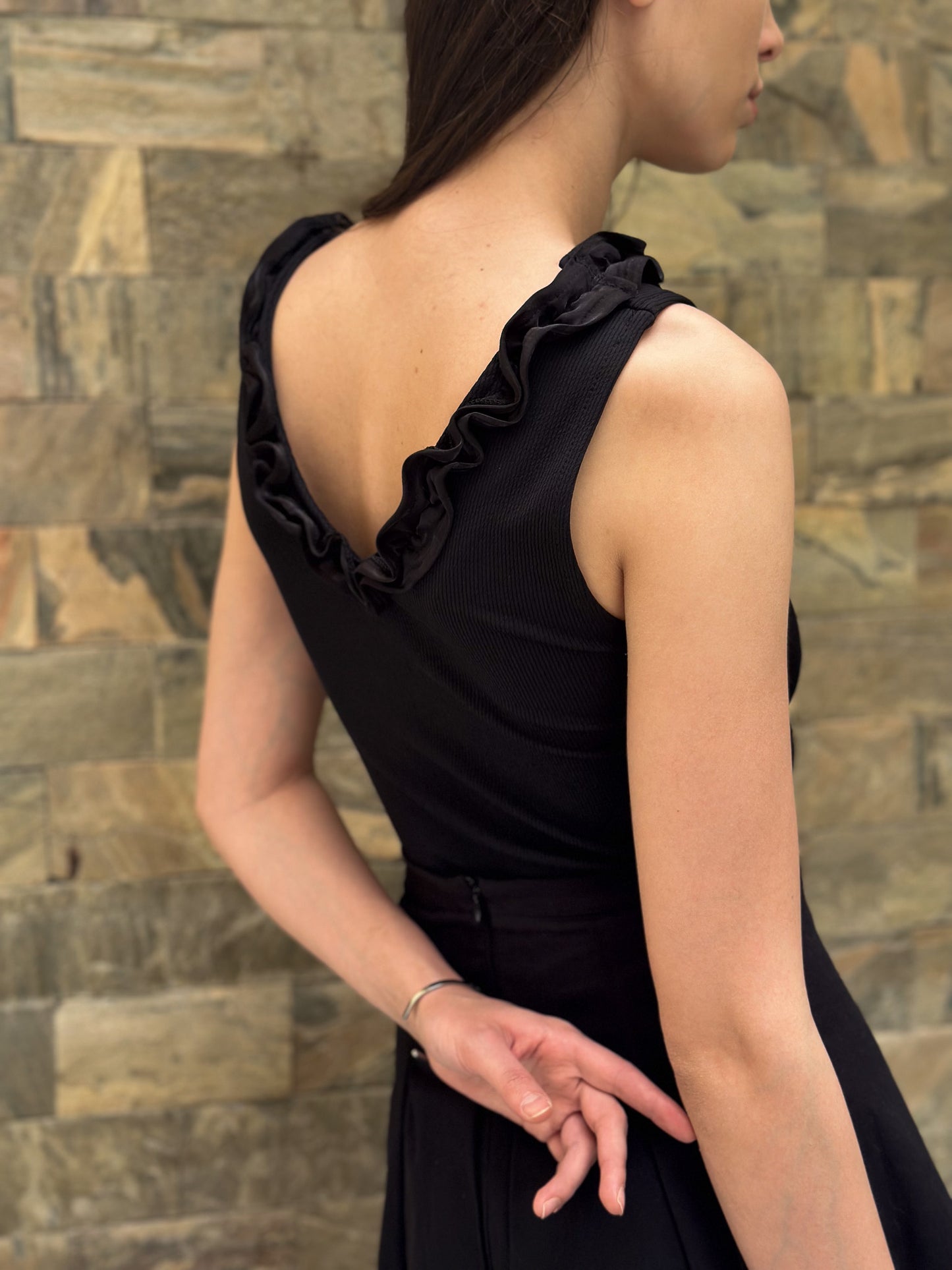 Lycra bodysuit with shimmery ruffle