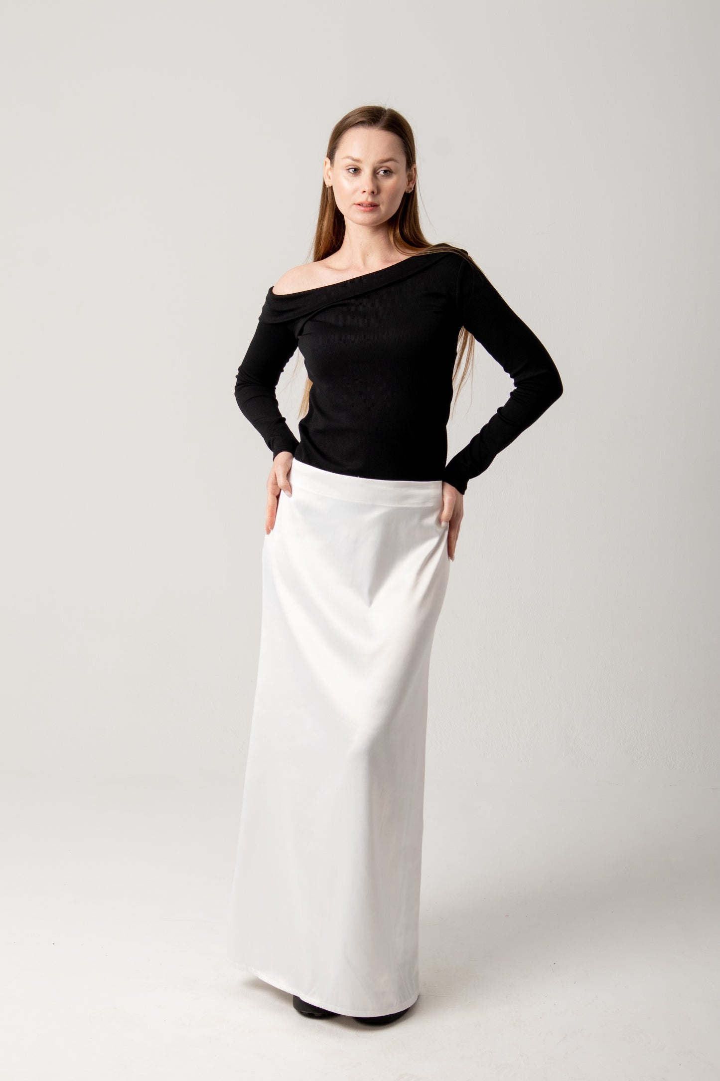 Satin maxi skirt in white
