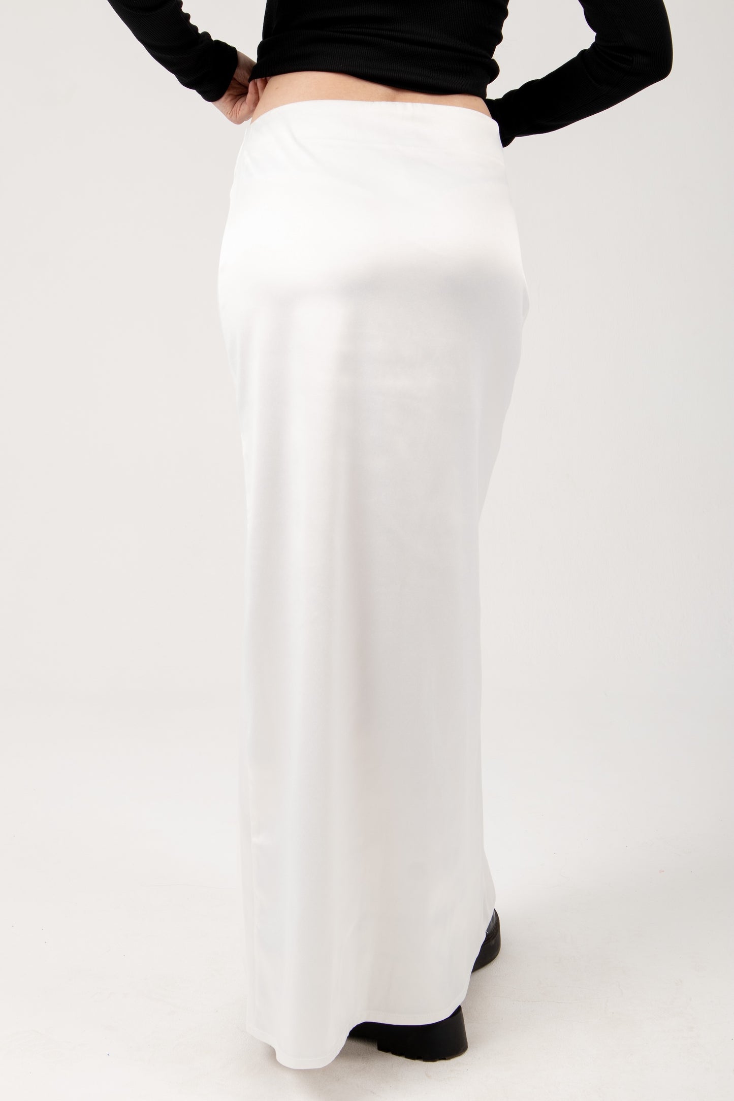 Satin maxi skirt in white
